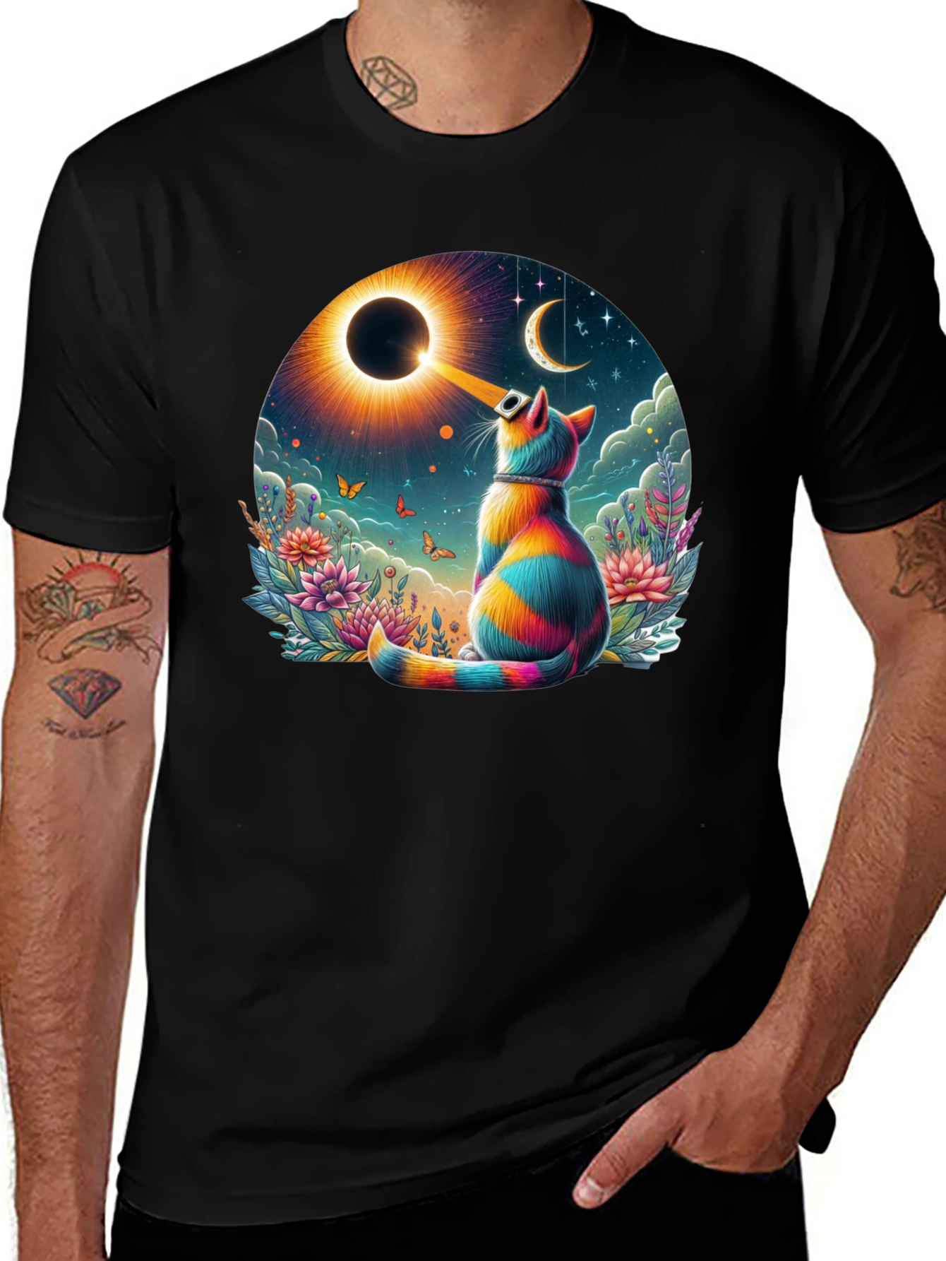 Variant 8 of Eclipse Cat Graphic Tee - Unique Art Shirt