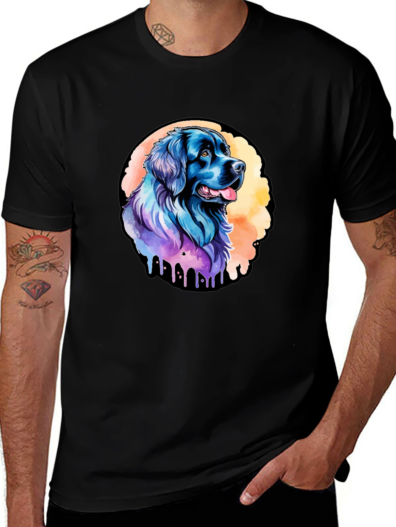 Variant 2 of Watercolor Dog Graphic Black T-Shirt