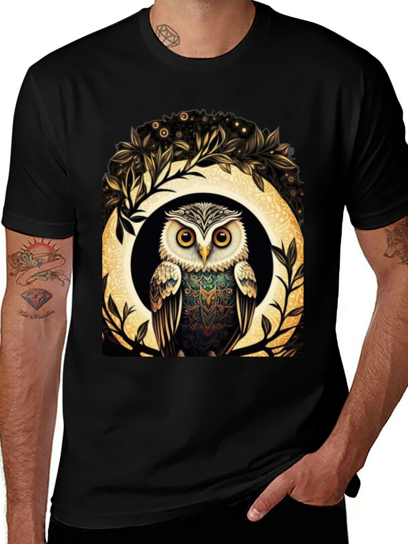 Variant 16 of Owl Graphic Tee - Stylish Men's Black T-Shirt