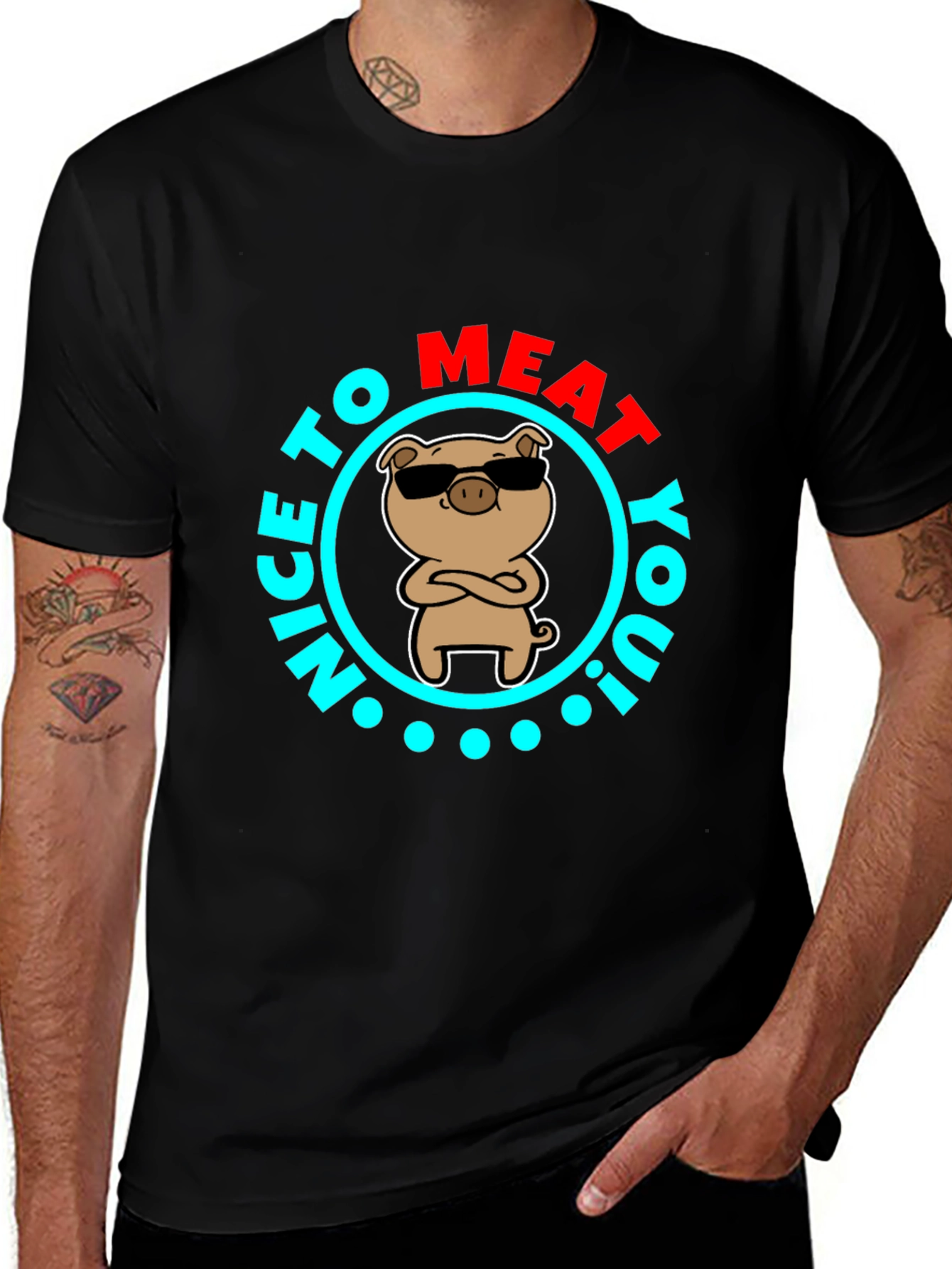 Variant 6 of Nice To Meat You Pig T-Shirt - Funny BBQ Tee