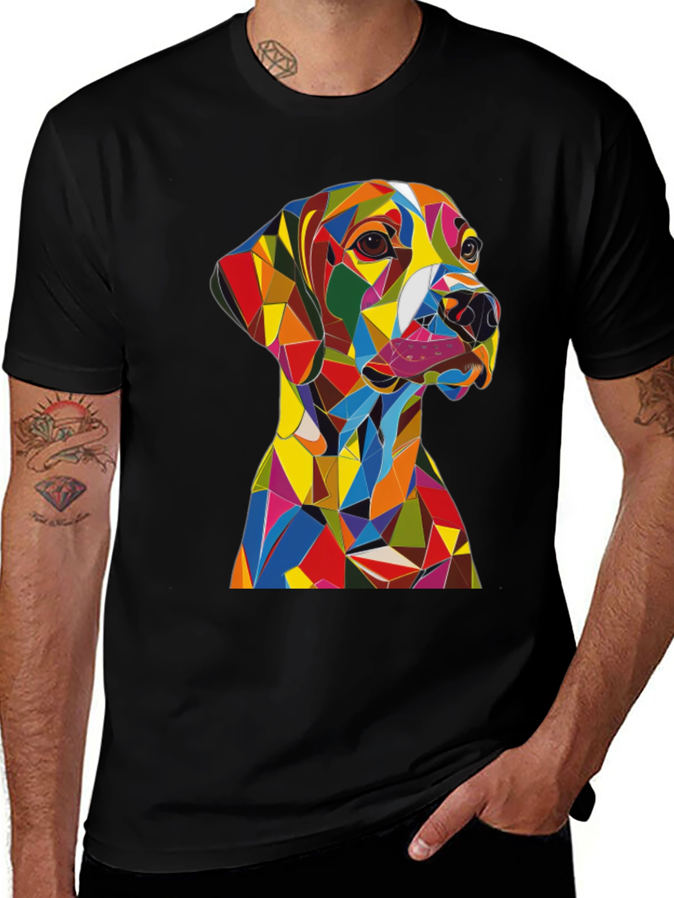 Variant 14 of Geometric Dog Print T-Shirt - Modern Art Design