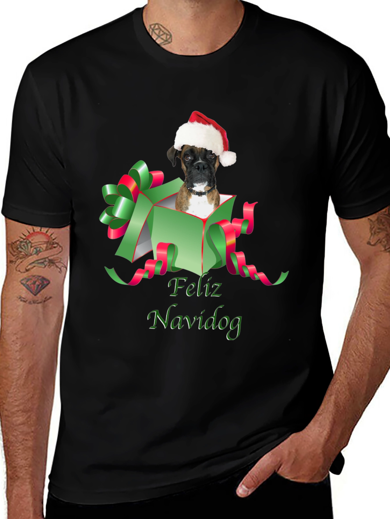 Variant 2 of Feliz Navidog Black T-Shirt