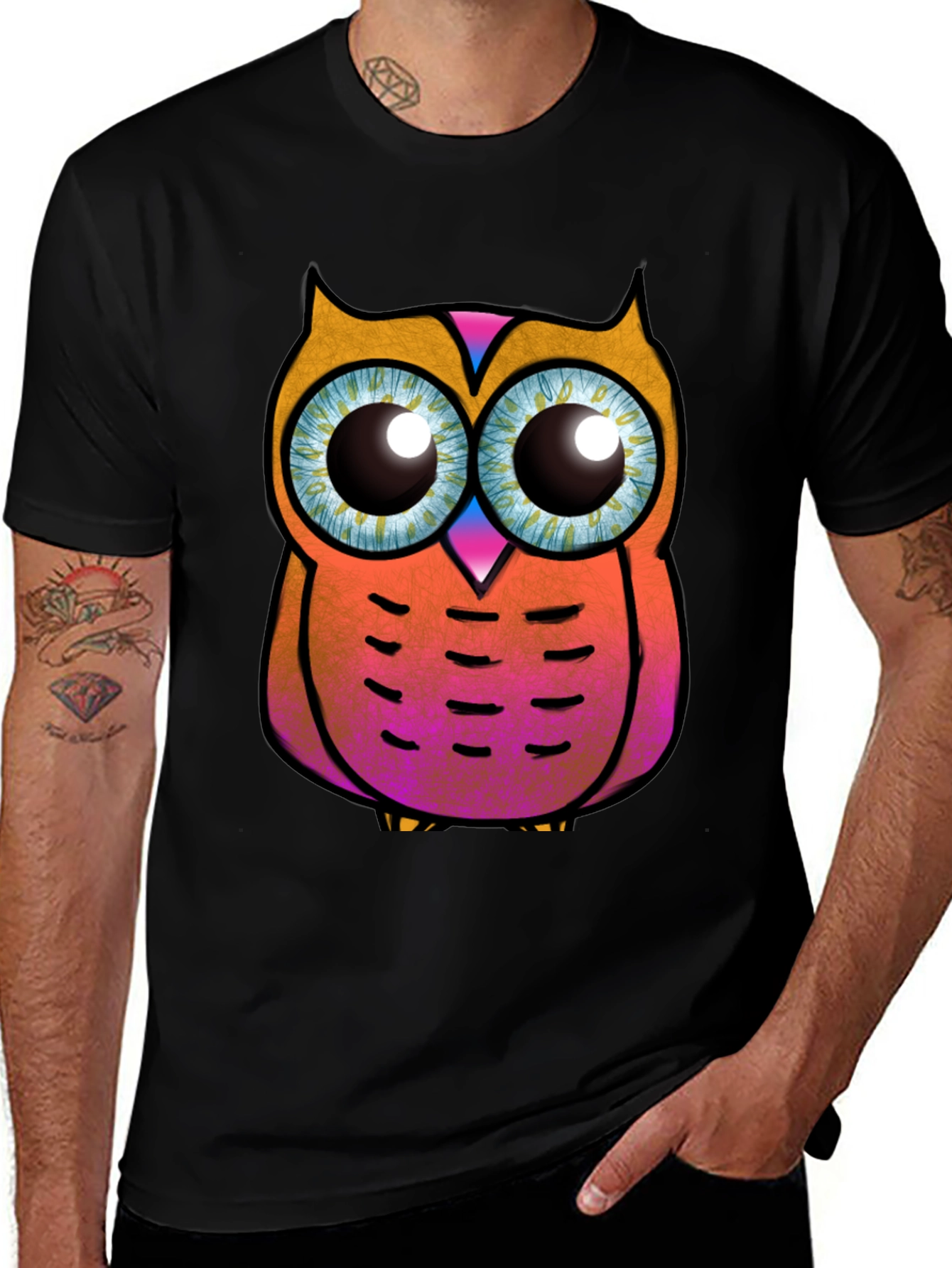 Variant 7 of Funky Owl Graphic Tee - Black Cotton T-Shirt