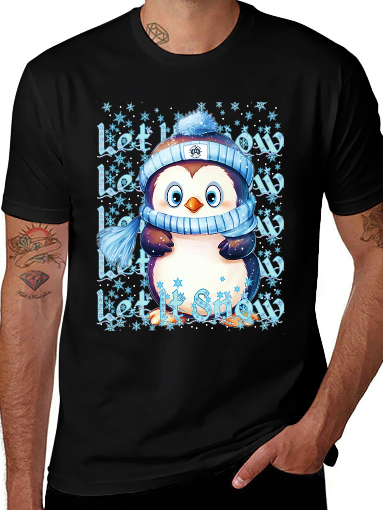 Variant 6 of Cute Penguin 'Let It Snow' Black T-Shirt