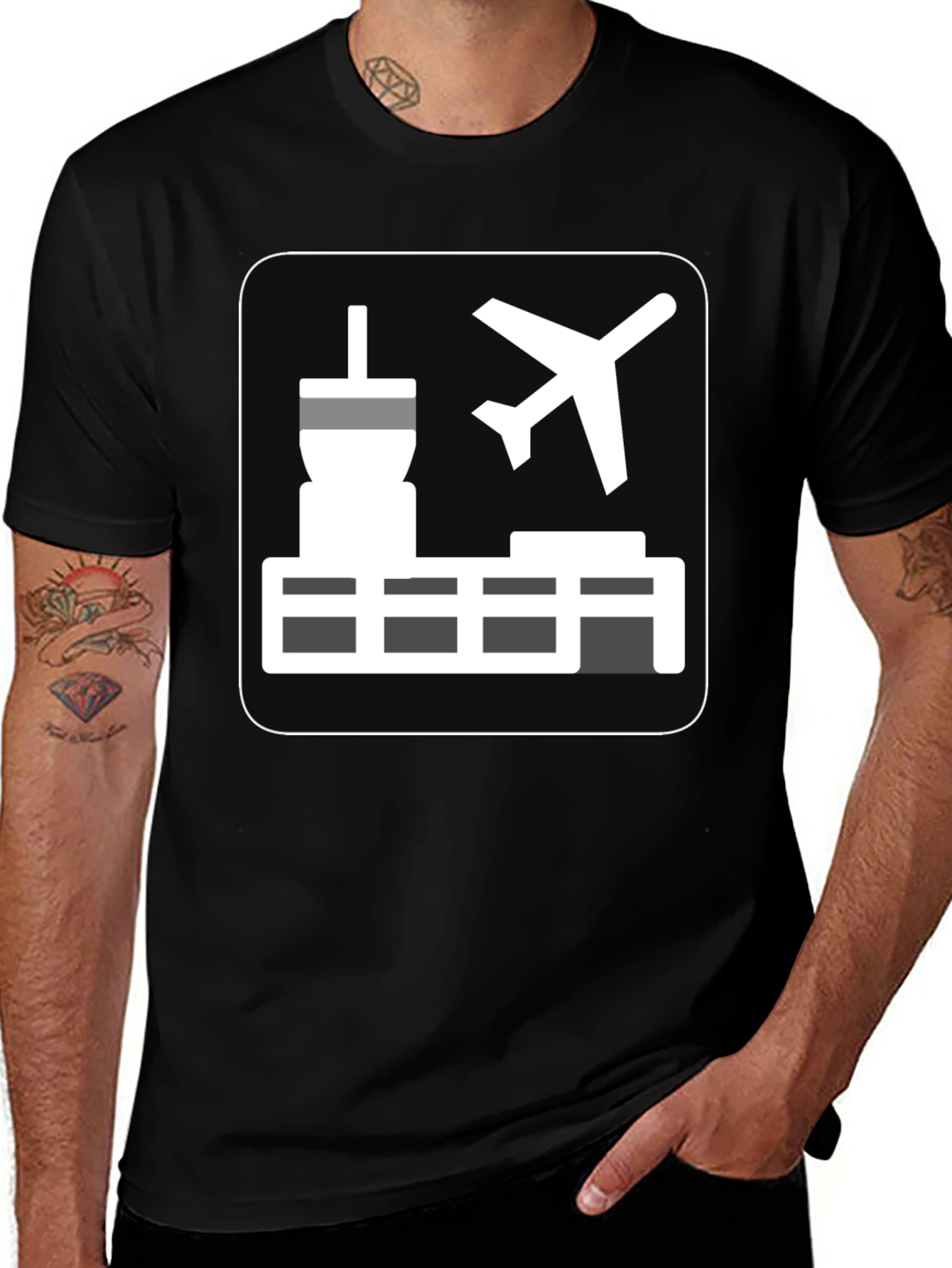 Airport Icon Black T-Shirt: Travel Enthusiast Tee