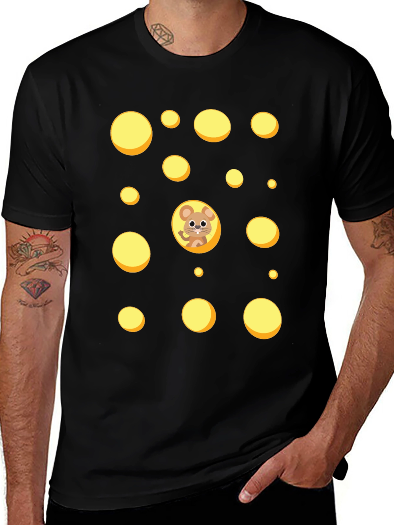 Variant 18 of Cartoon Mouse & Swiss Cheese Holes Black T-Shirt
