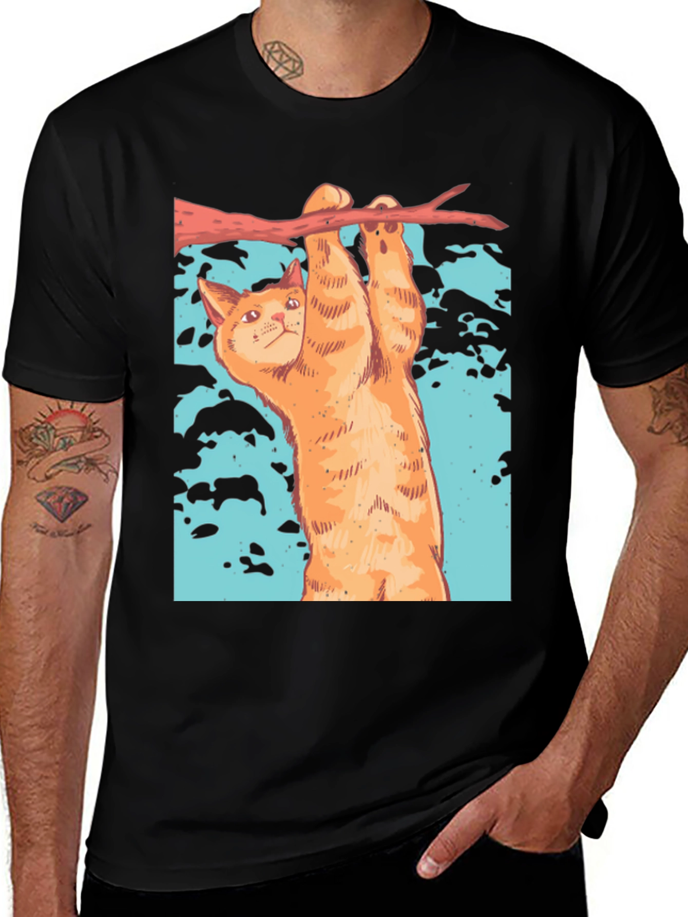 Variant 5 of Cat Hanging T-Shirt - Funny Animal Tee