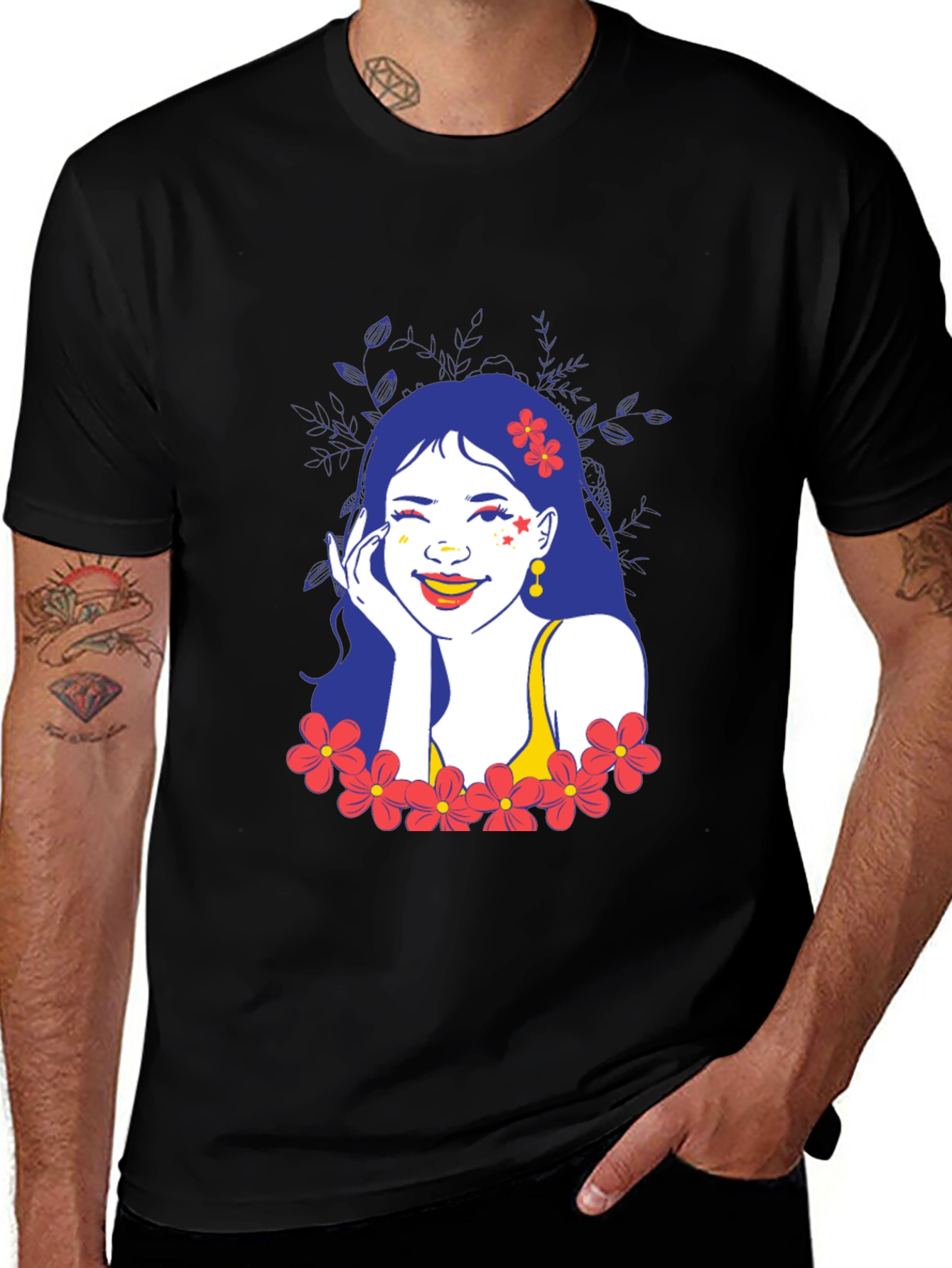 Variant 7 of Whimsical Woman Graphic Black T-Shirt