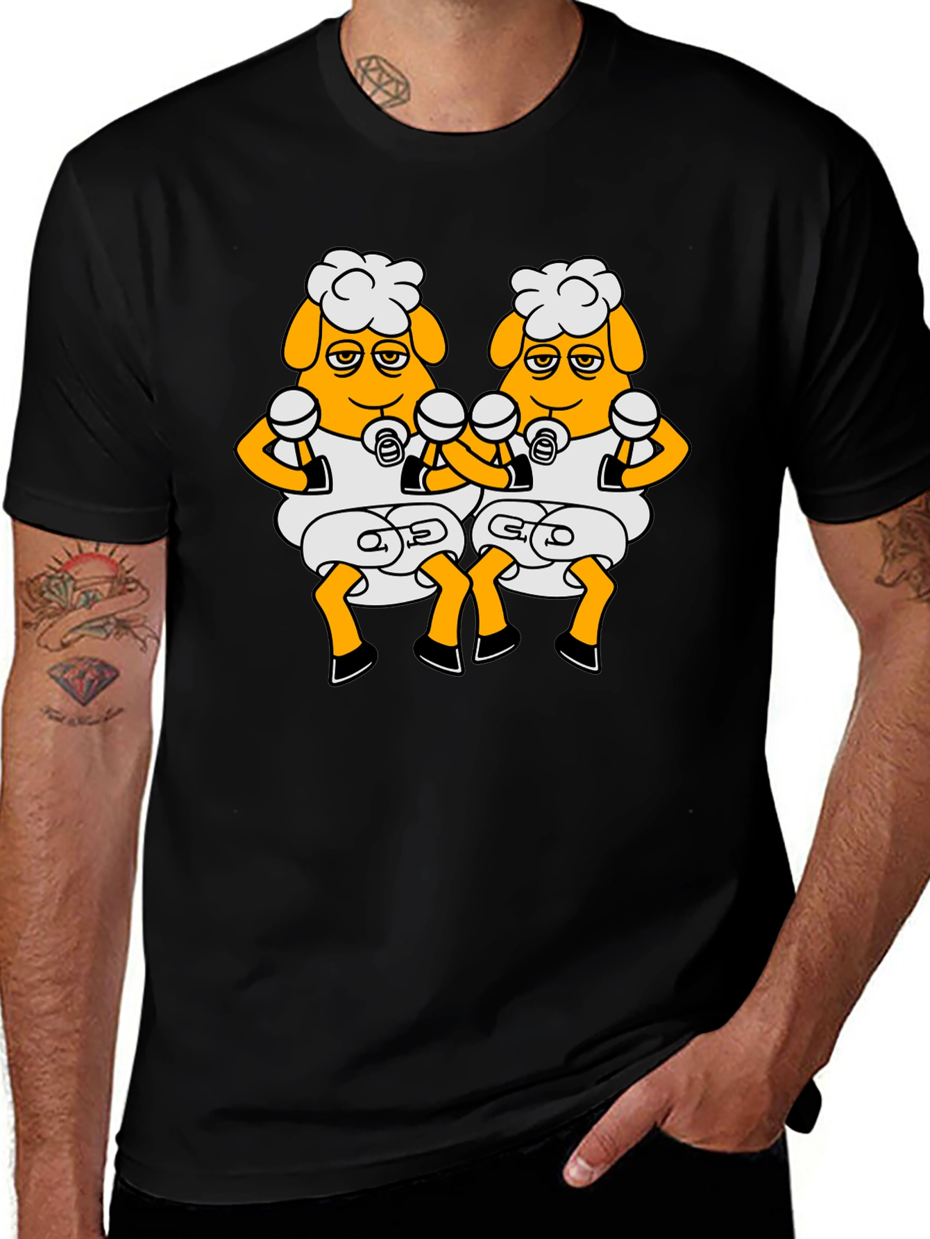 Variant 14 of Funny Sheep Boxing T-Shirt - Black, Cartoon Design