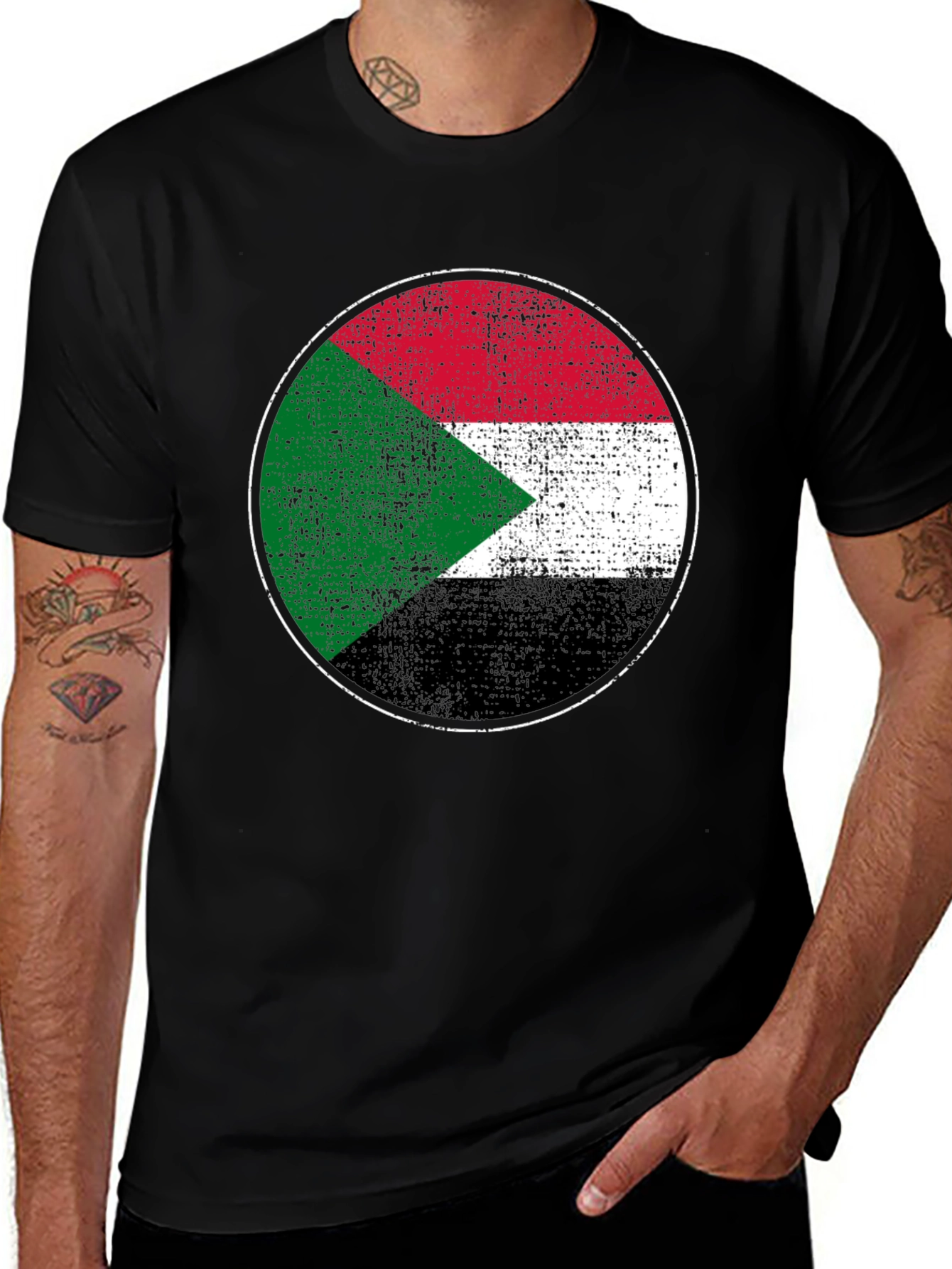 Sudan Flag Graphic T-Shirt - Black Cotton Tee