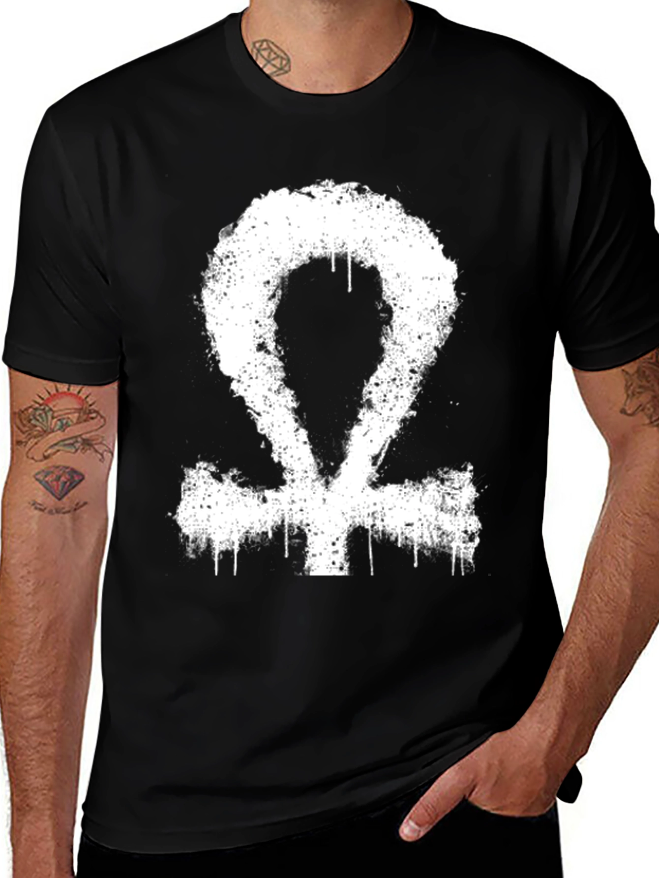 Variant 24 of Distressed Ankh Symbol Graphic Tee - Black