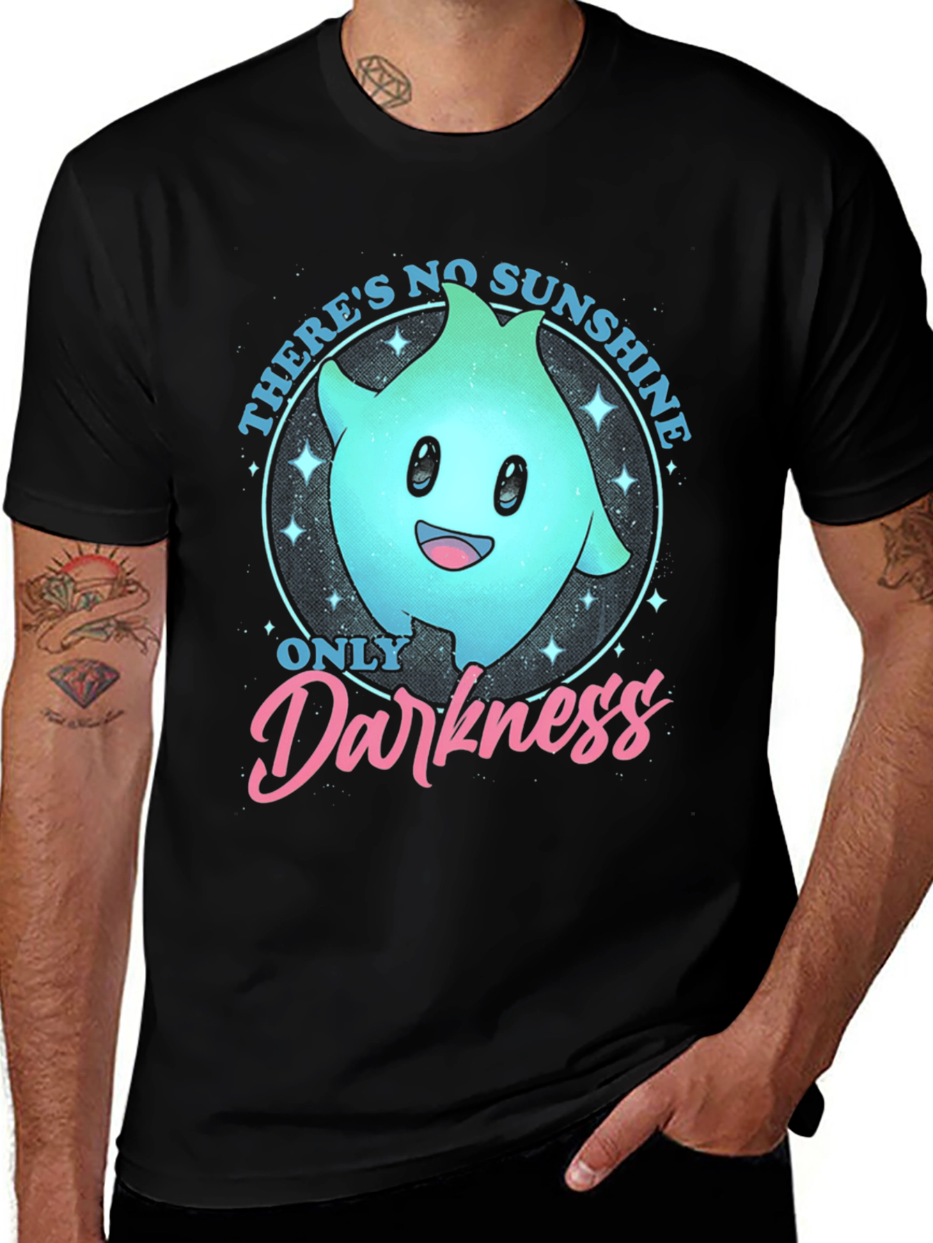 Cute "Darkness" Graphic Print Black T-Shirt