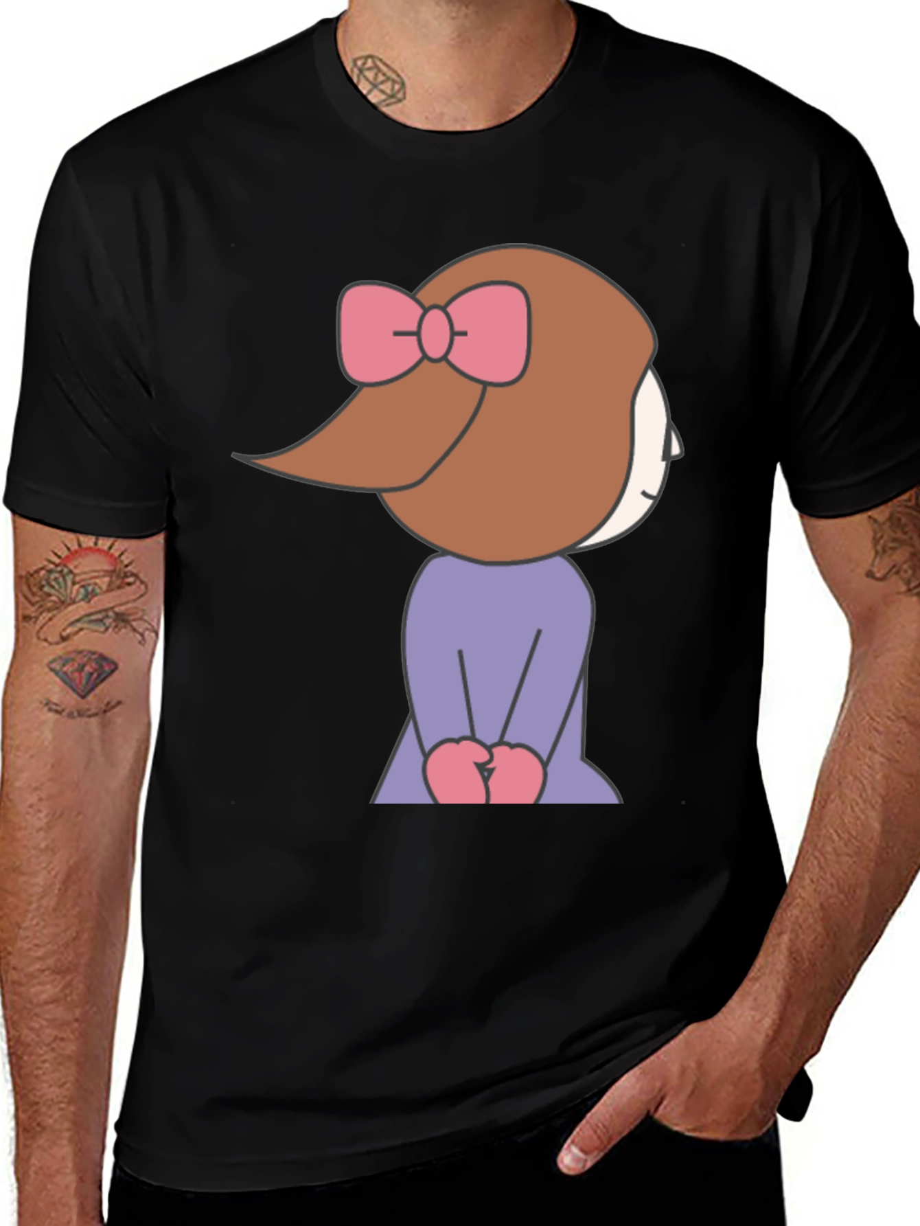 Variant 10 of Cute Cartoon Girl Graphic Tee - Black