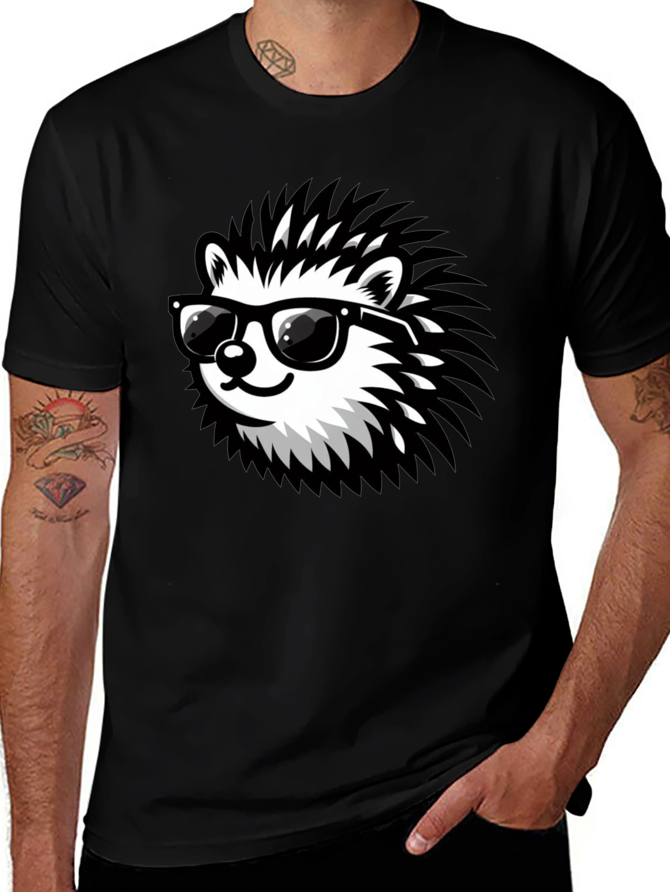 Cool Hedgehog Graphic Tee - Black