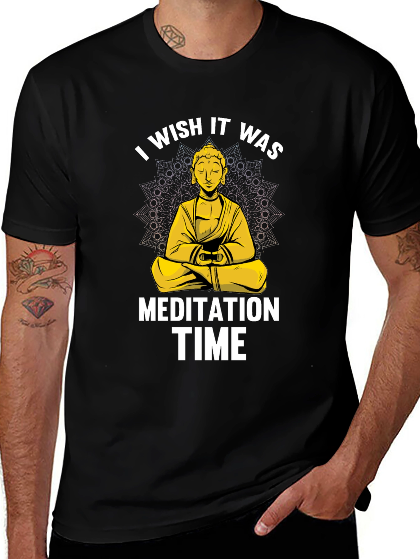 Black Meditation Time Buddha Graphic T-Shirt Relaxed Fit main image