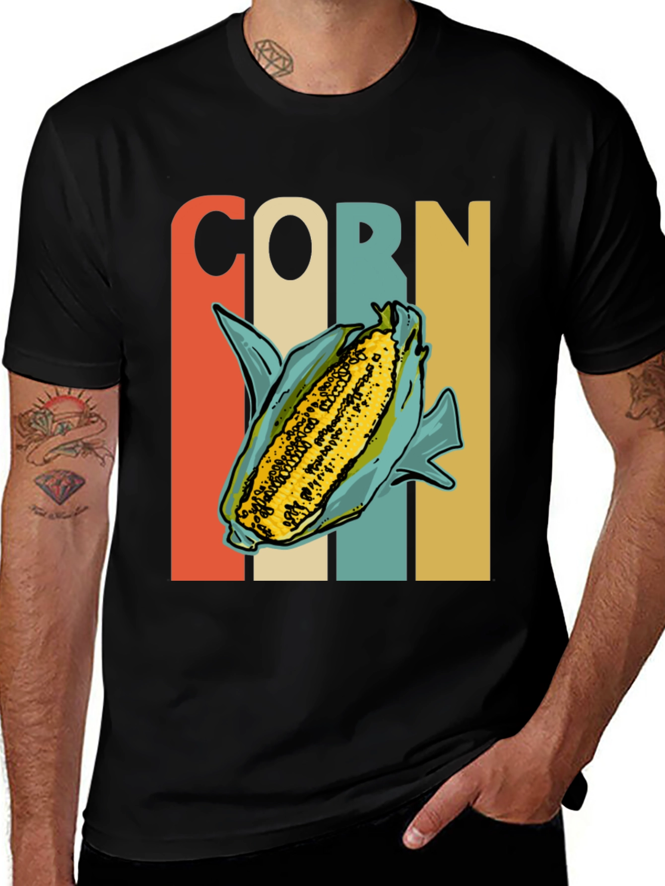 Retro Corn Graphic Tee - Vintage Style Black T-Shirt