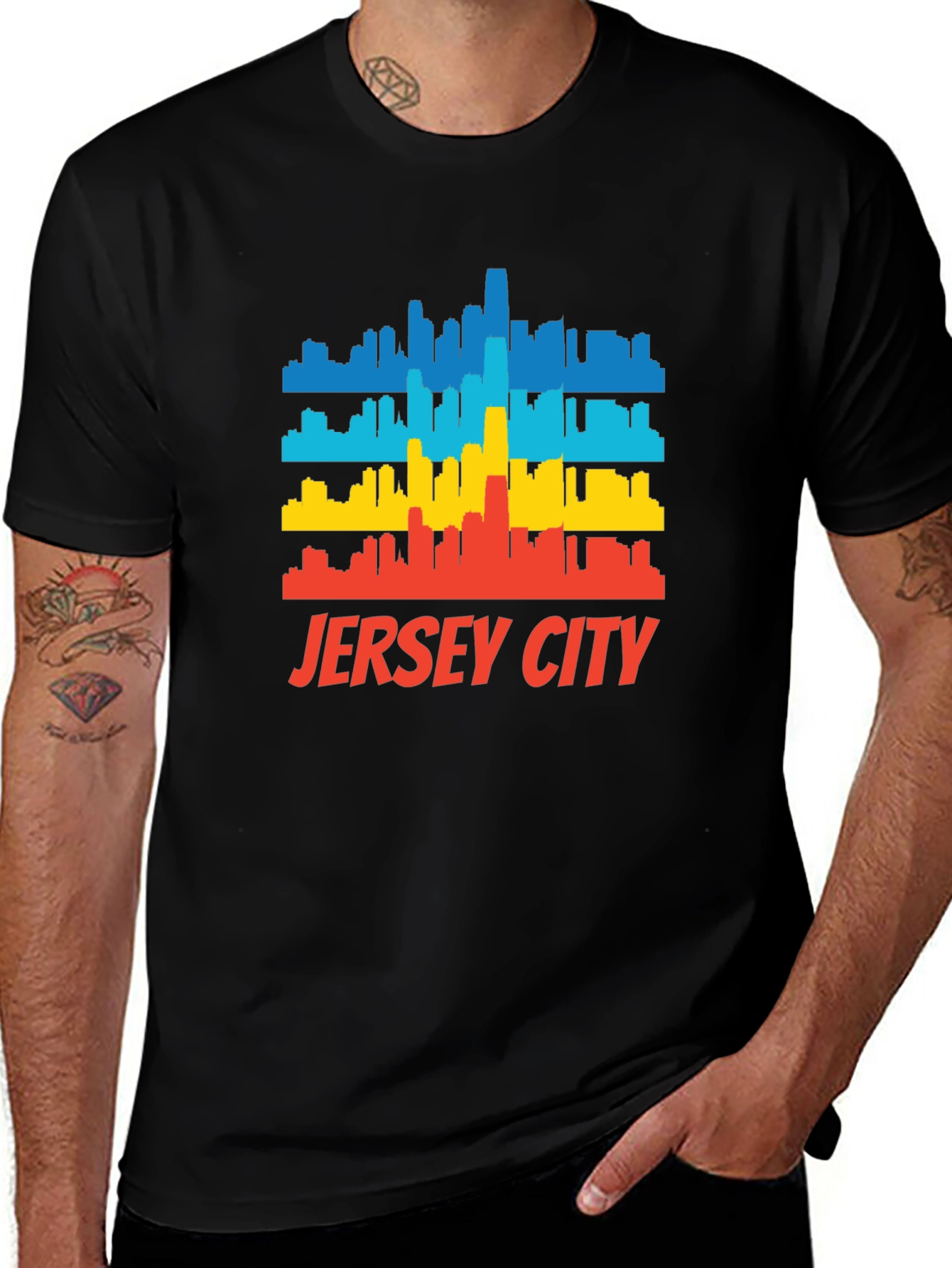 Variant 7 of Jersey City Retro Skyline T-Shirt - Colorful Graphic Tee