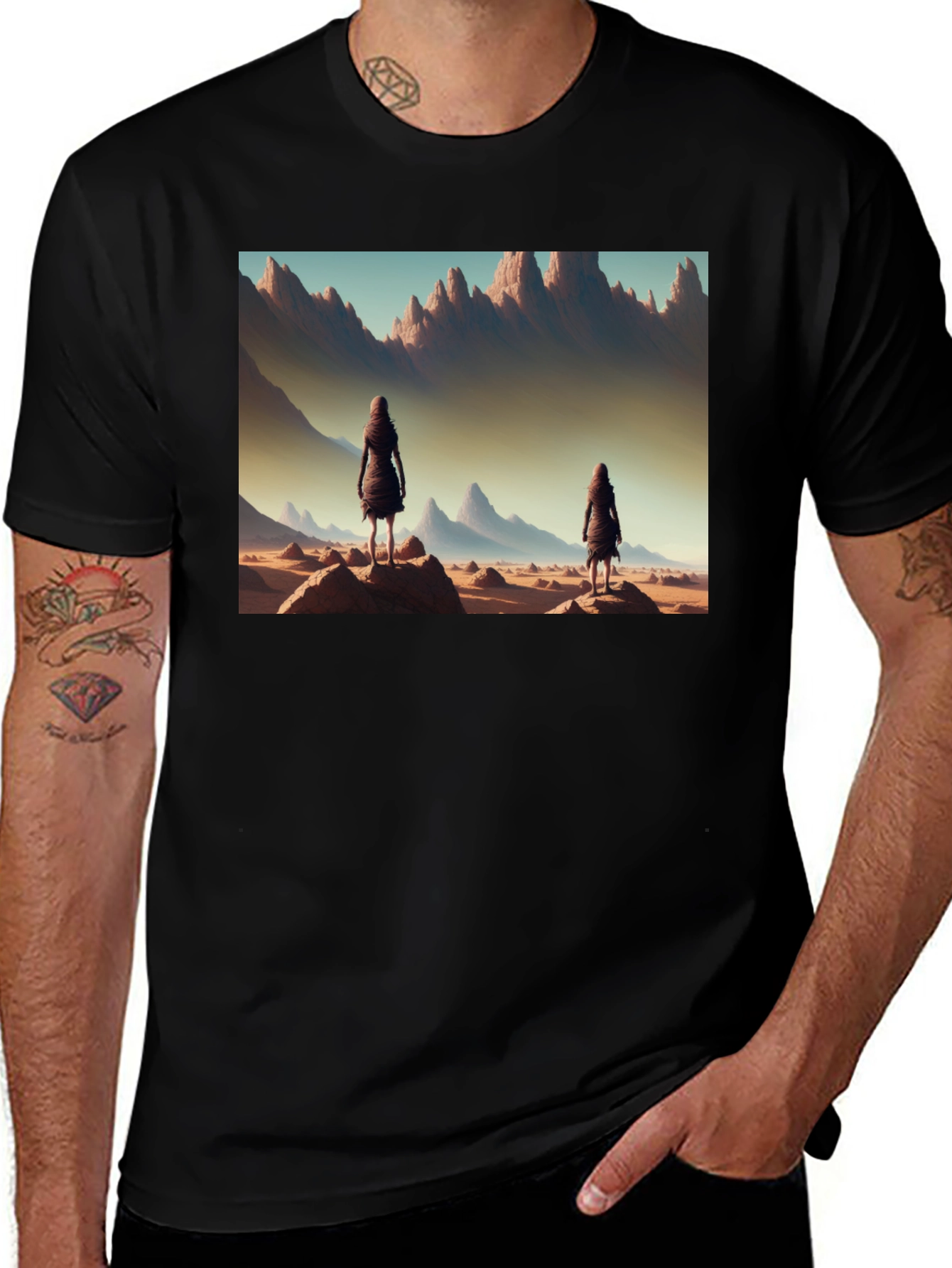 Variant 22 of Desert Wanderer Graphic Tee - Black Cotton