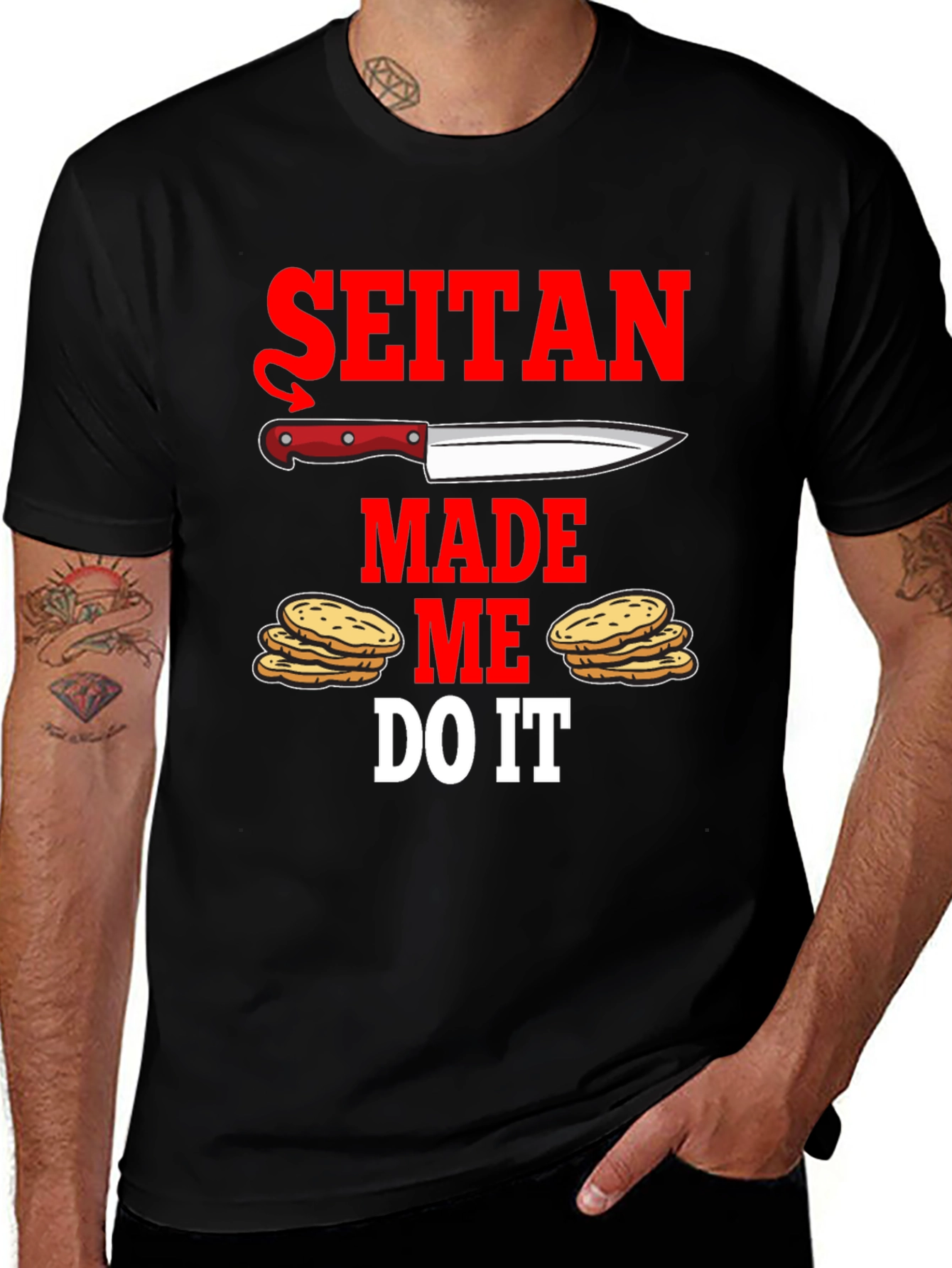 Variant 23 of Seitan Made Me Do It T-Shirt Funny Vegan Food Tee