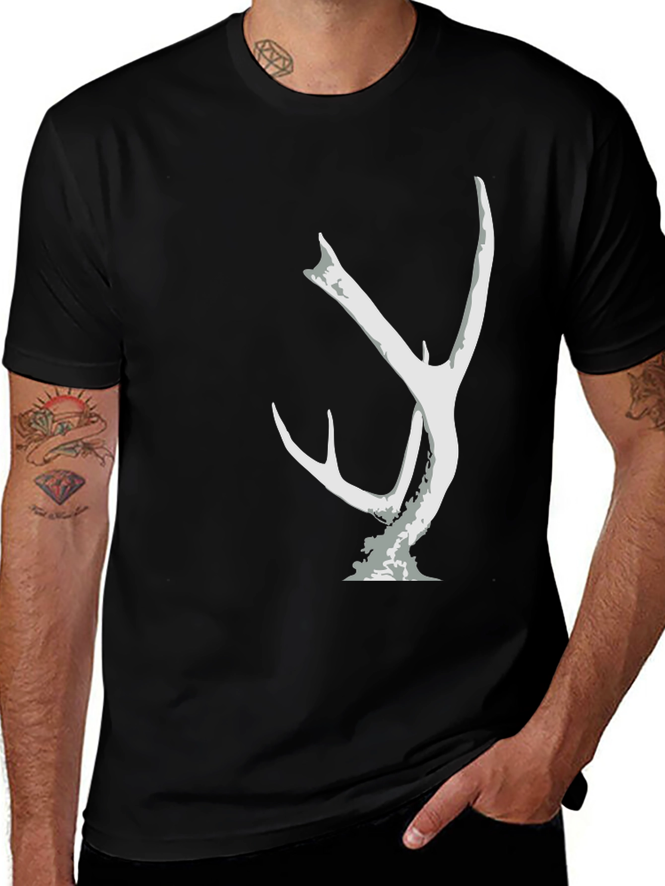 Variant 11 of Black T-Shirt with Antler Graphic