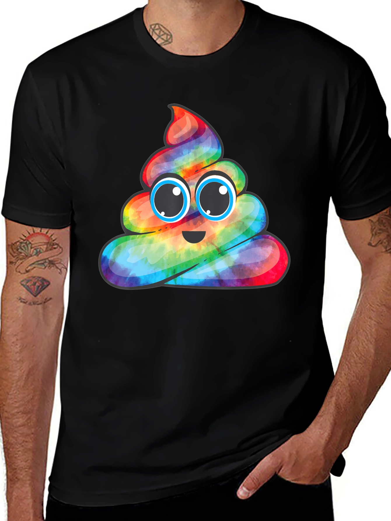 Variant 27 of Rainbow Poop Emoji Graphic T-Shirt - Black