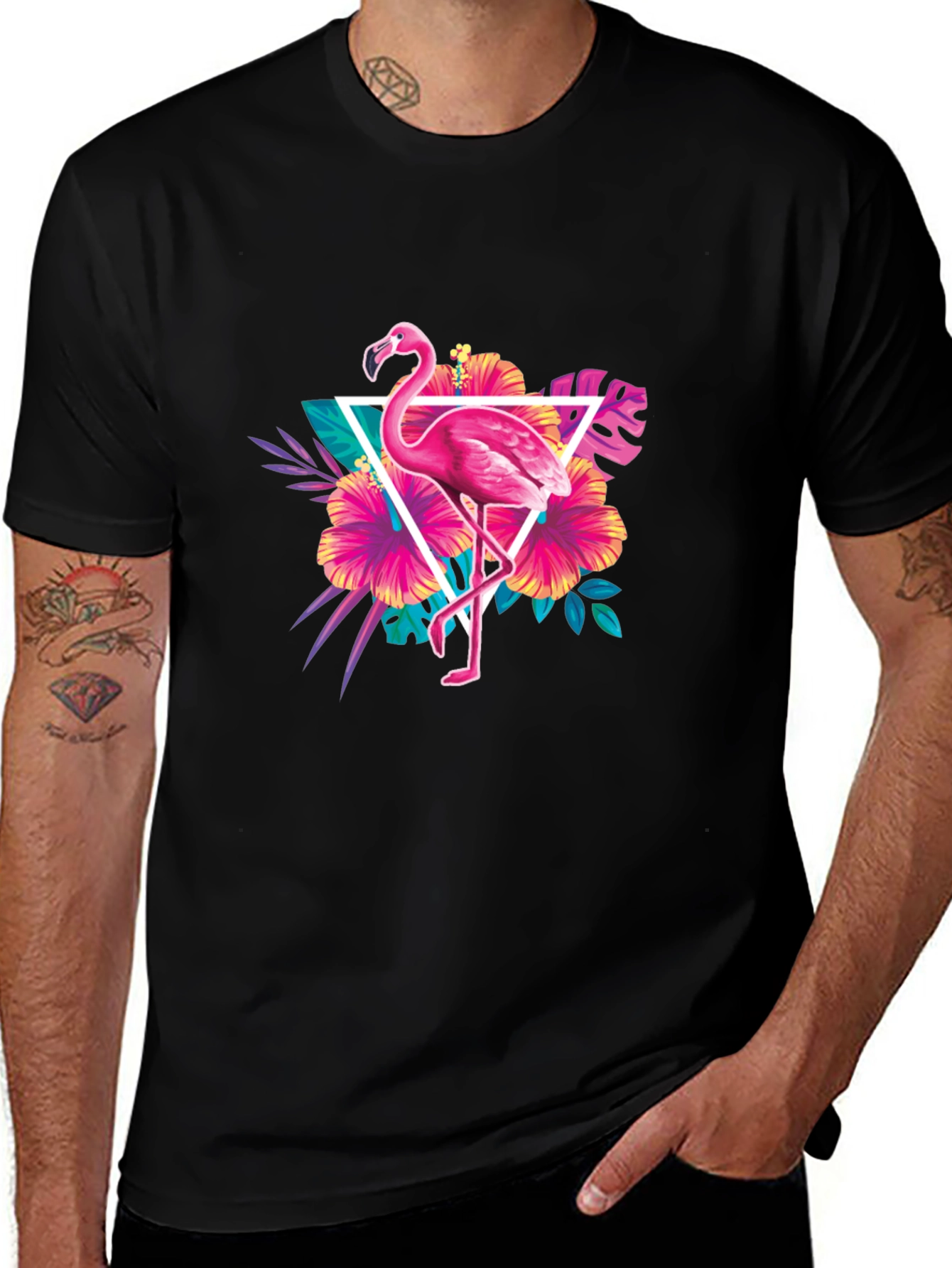 Variant 15 of Tropical Flamingo Graphic Tee - Black