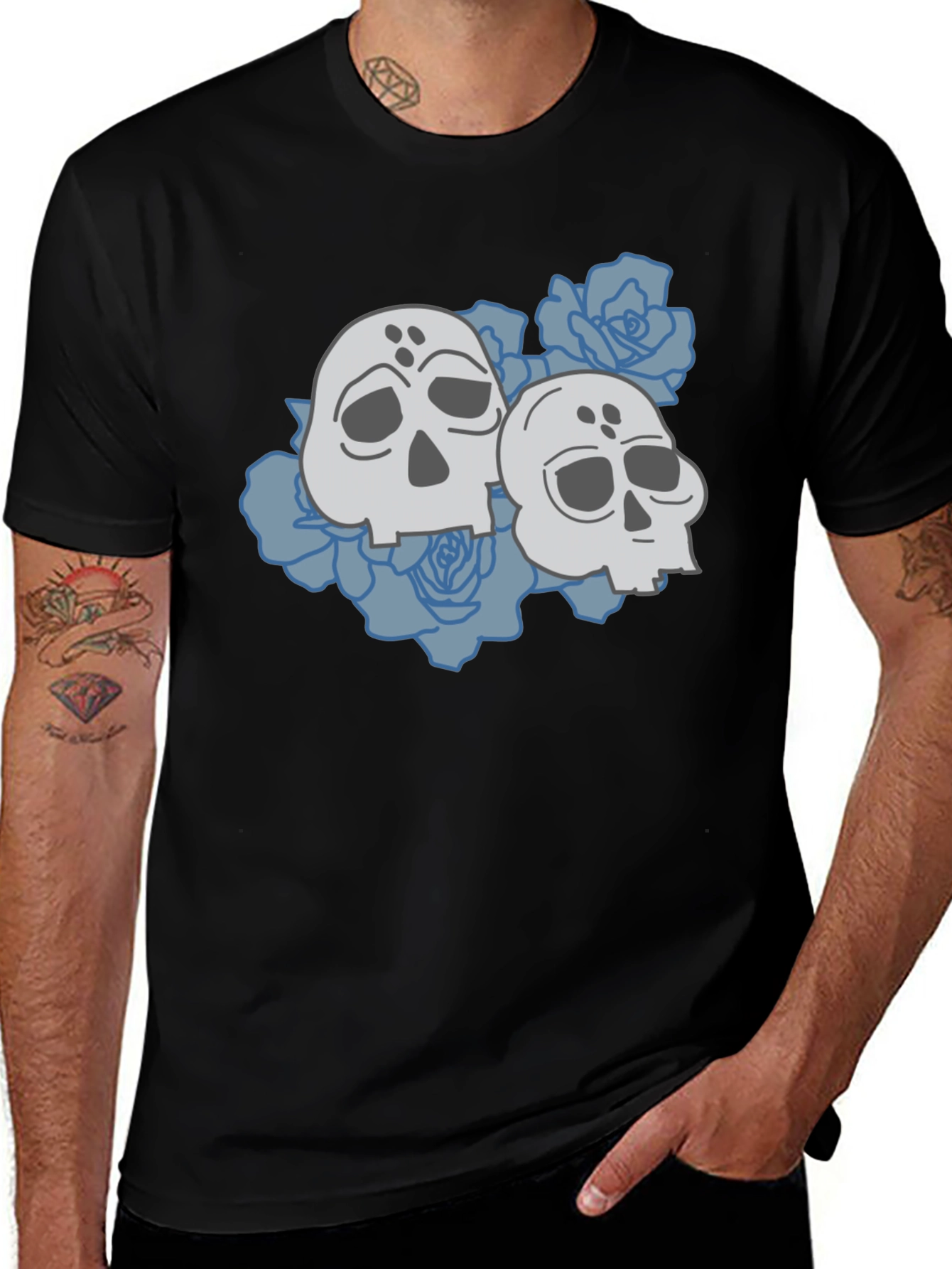 Variant 12 of Skull & Roses Graphic Tee - Casual Black T-Shirt