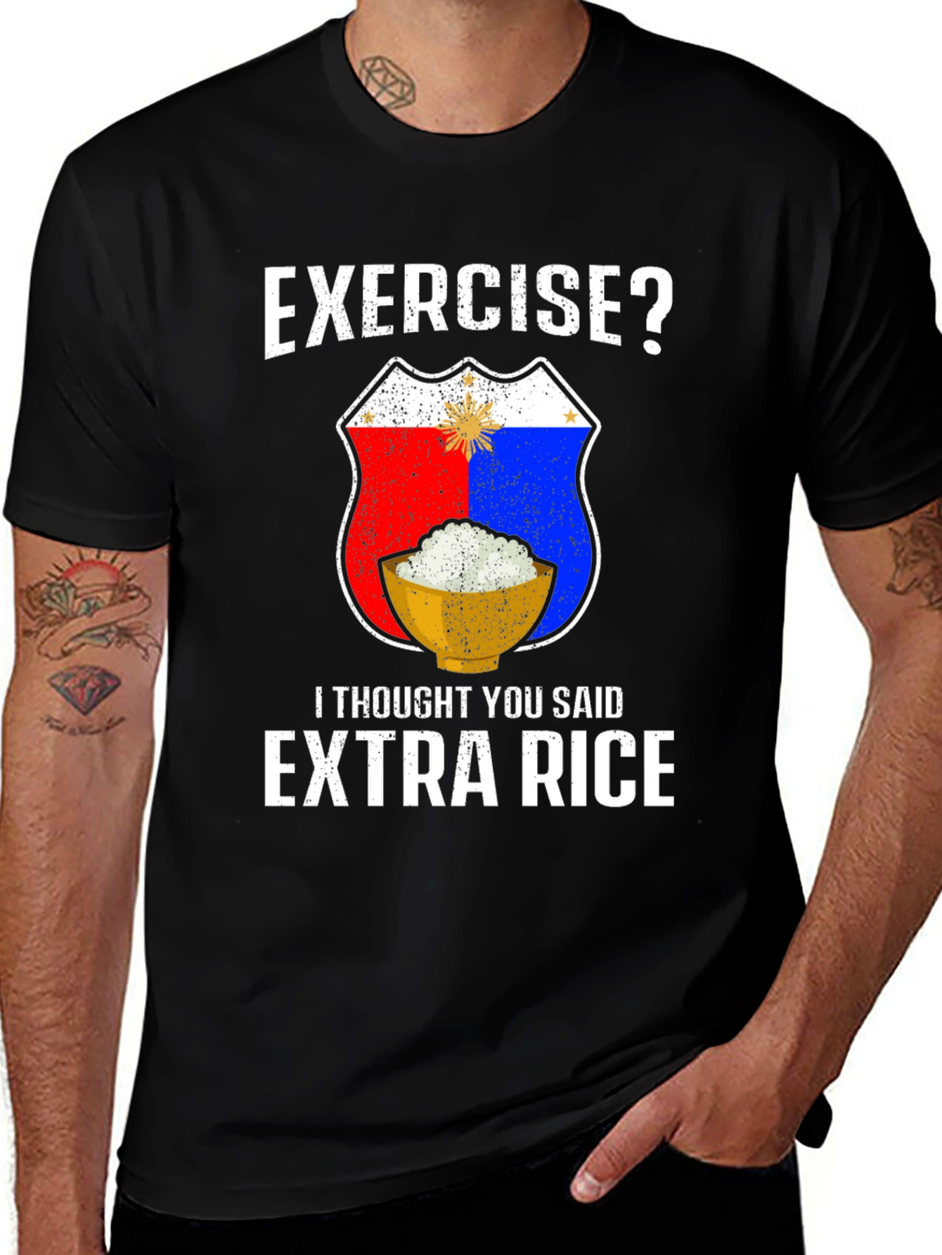 Variant 29 of Exercise? Extra Rice Black Graphic T-Shirt