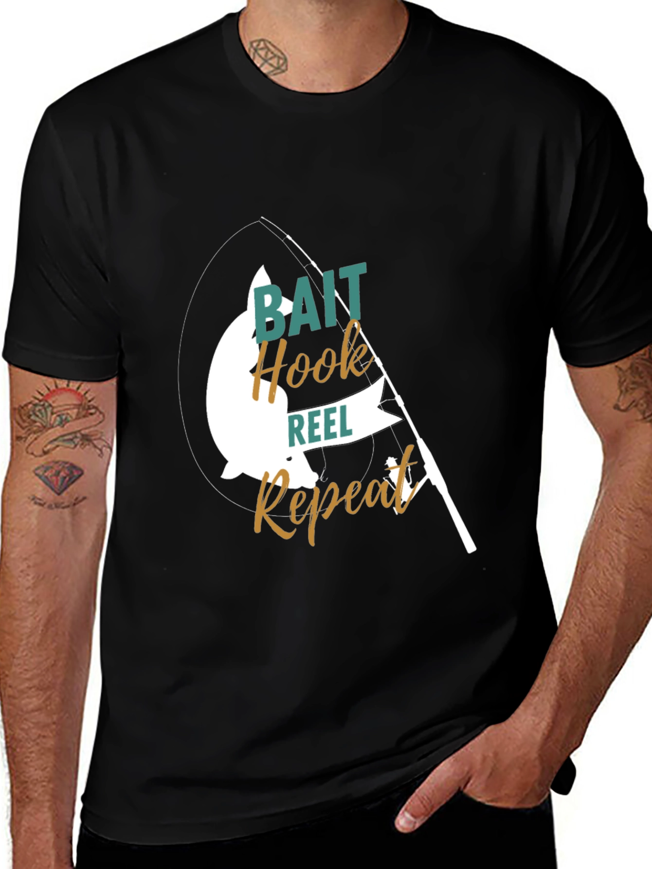 Variant 26 of Fishing T-Shirt: Bait, Hook, Reel, Repeat