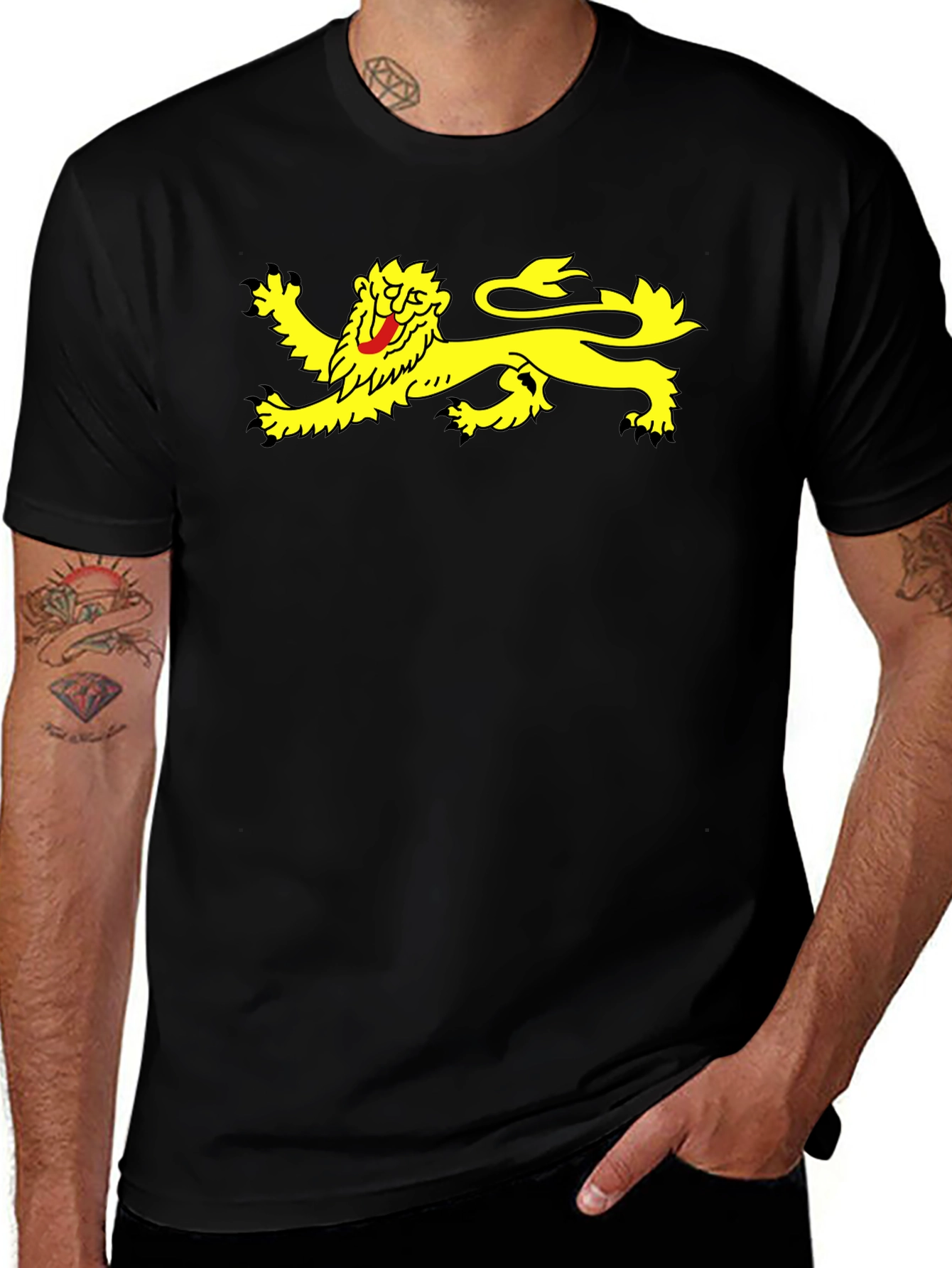 Variant 24 of Black T-Shirt with Golden Lion Design