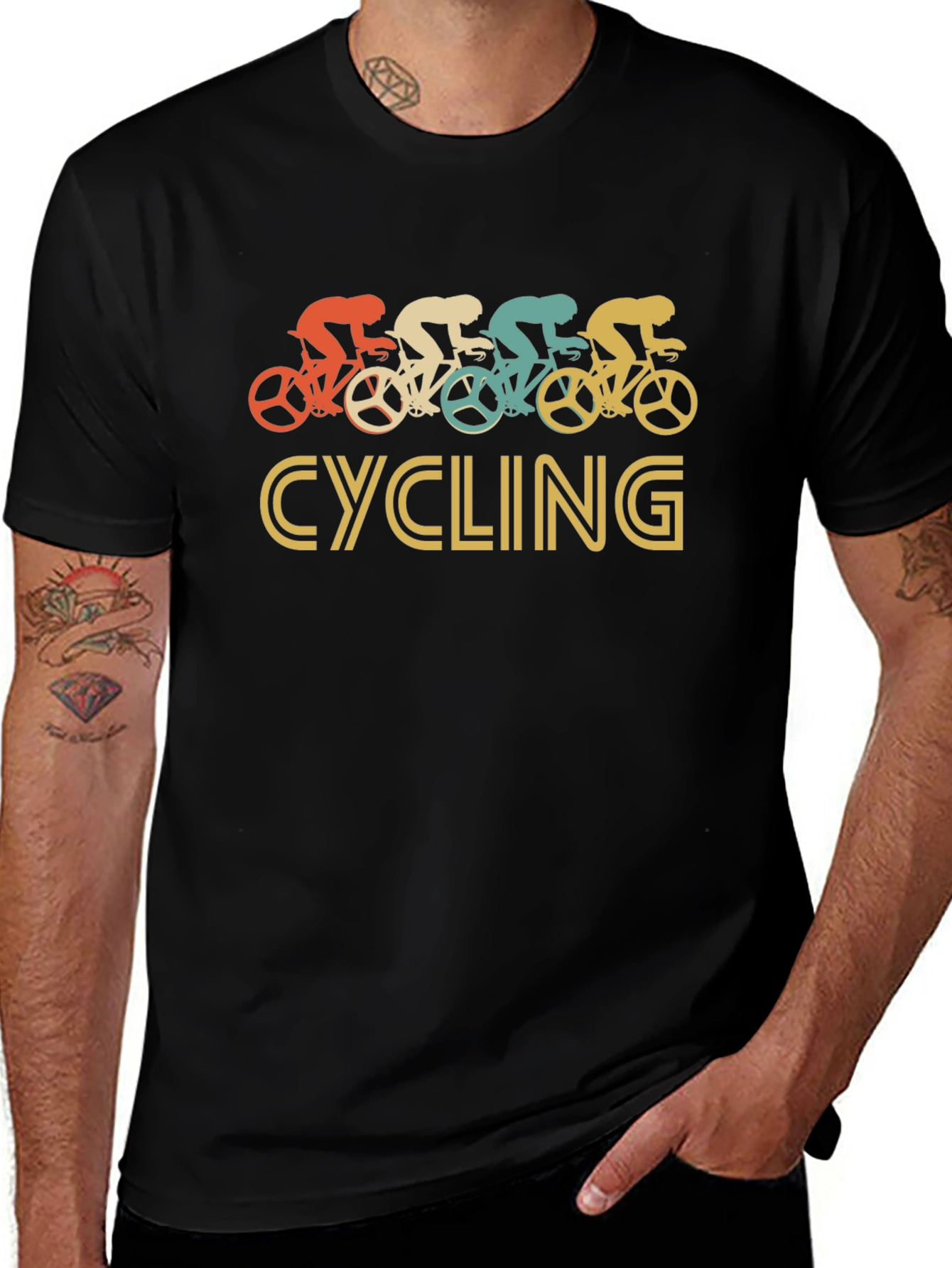 Retro Cycling Graphic Tee - Black Cotton T-Shirt