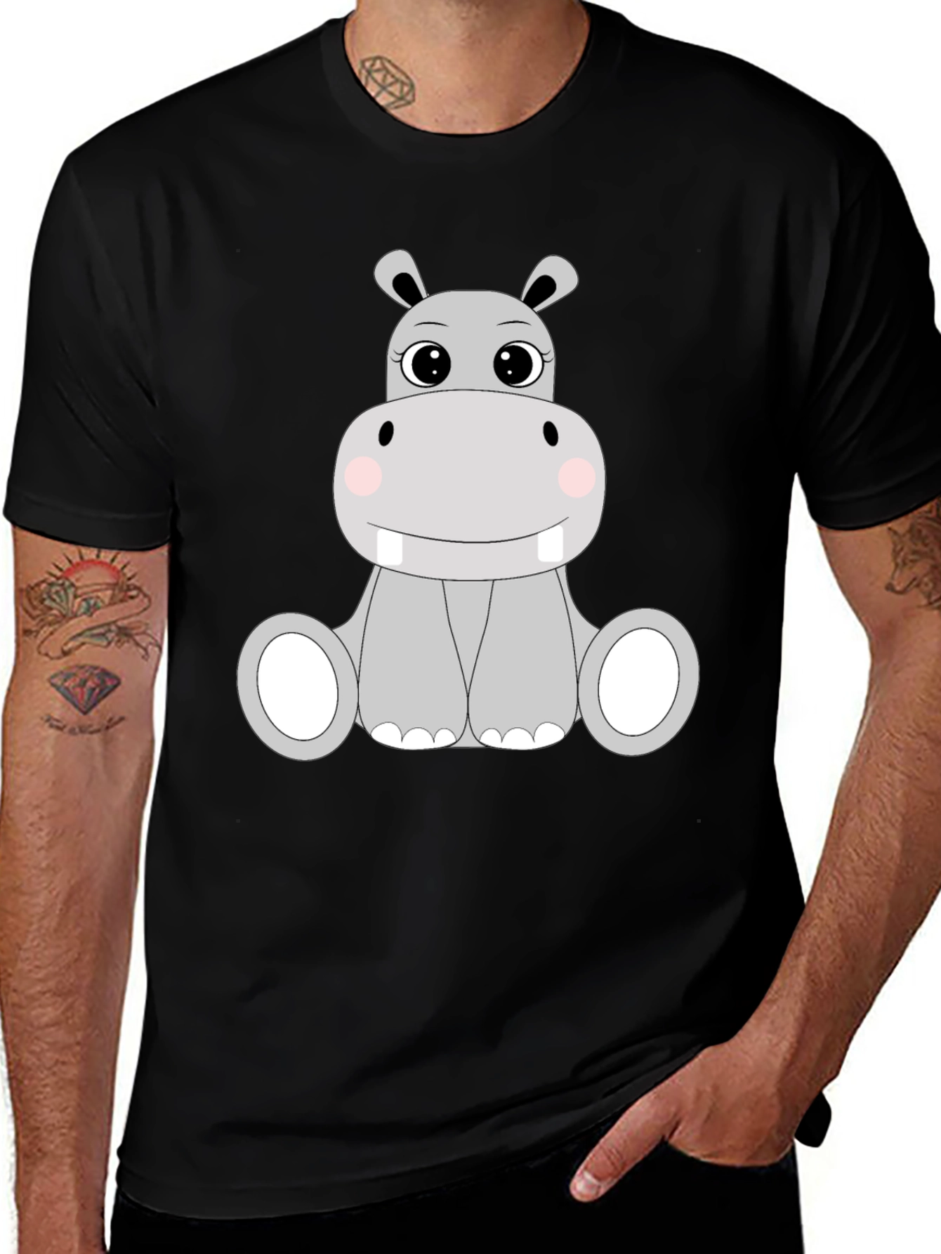 Variant 8 of Cute Hippo Graphic Tee - Black