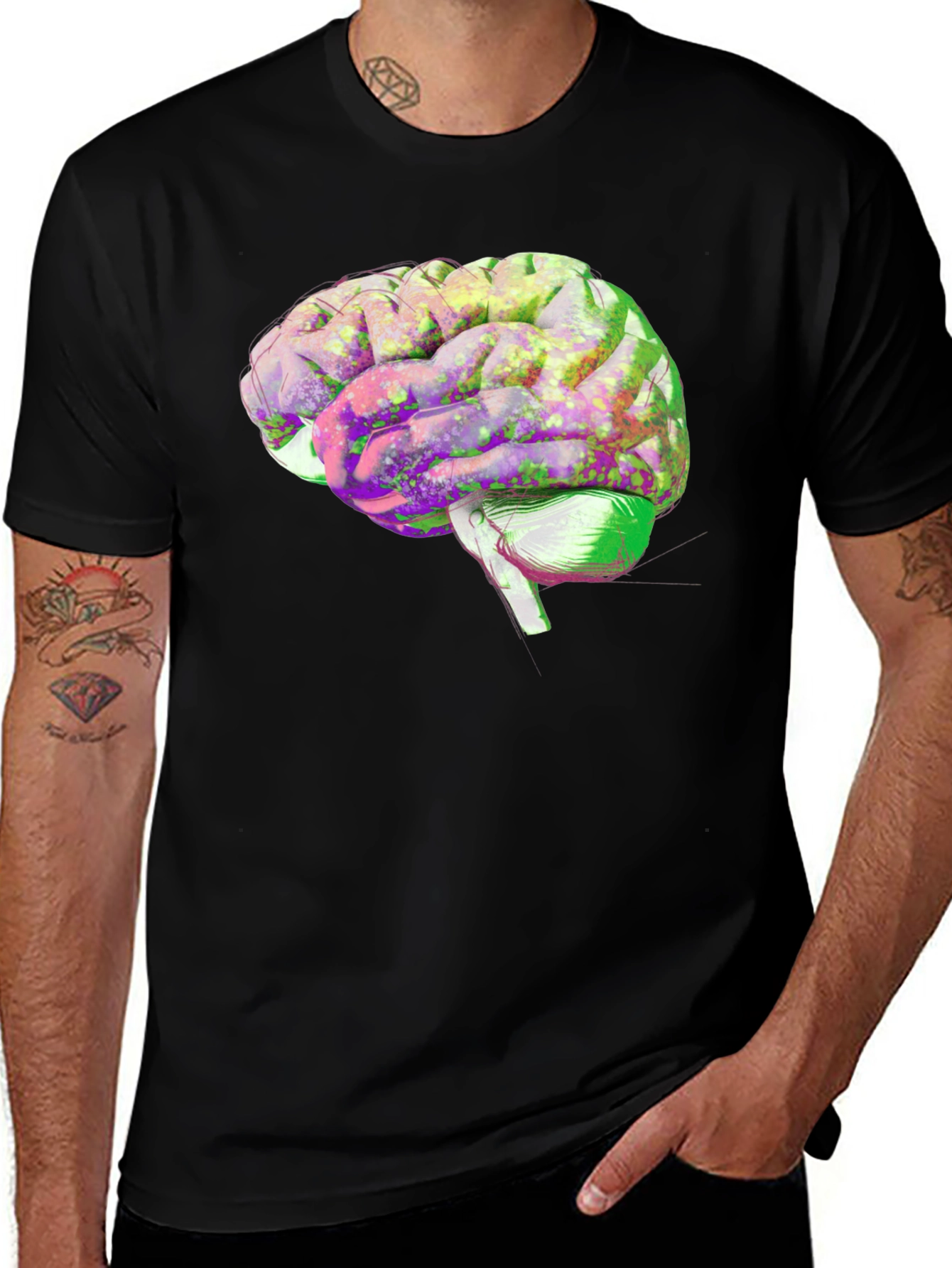 Variant 14 of Brain Graphic Print Black Cotton T-Shirt