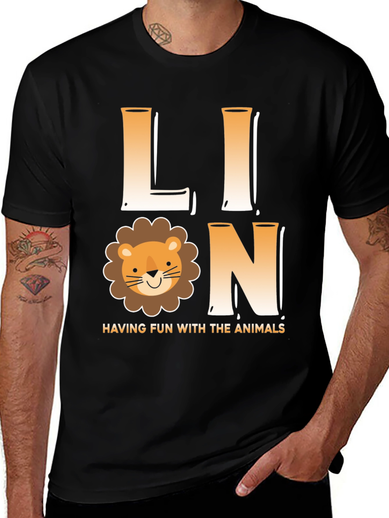 Lion Cartoon T-Shirt - Fun with Animals Graphic Tee