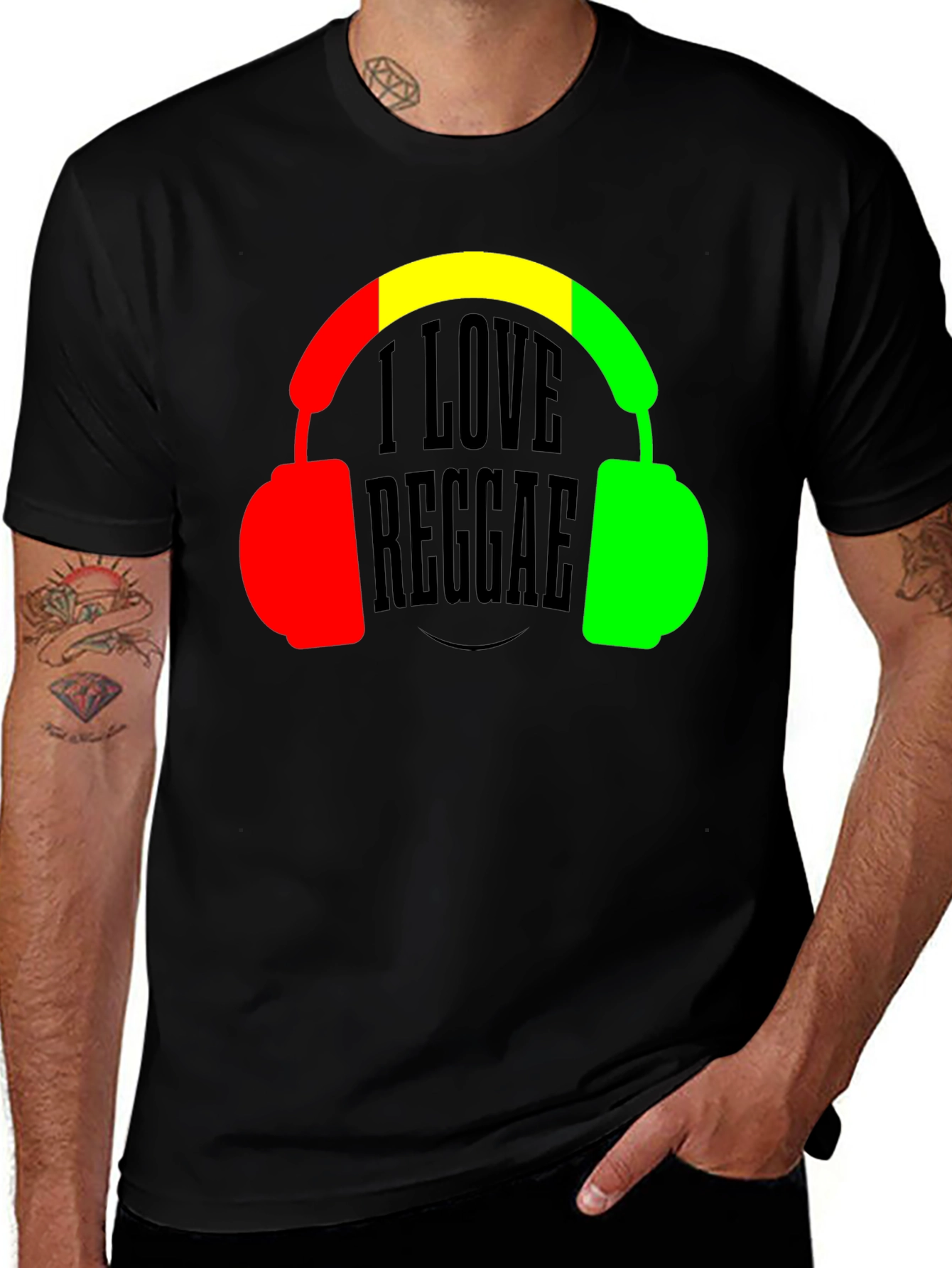 Variant 5 of I Love Reggae T-Shirt Headphones Jamaican Colors