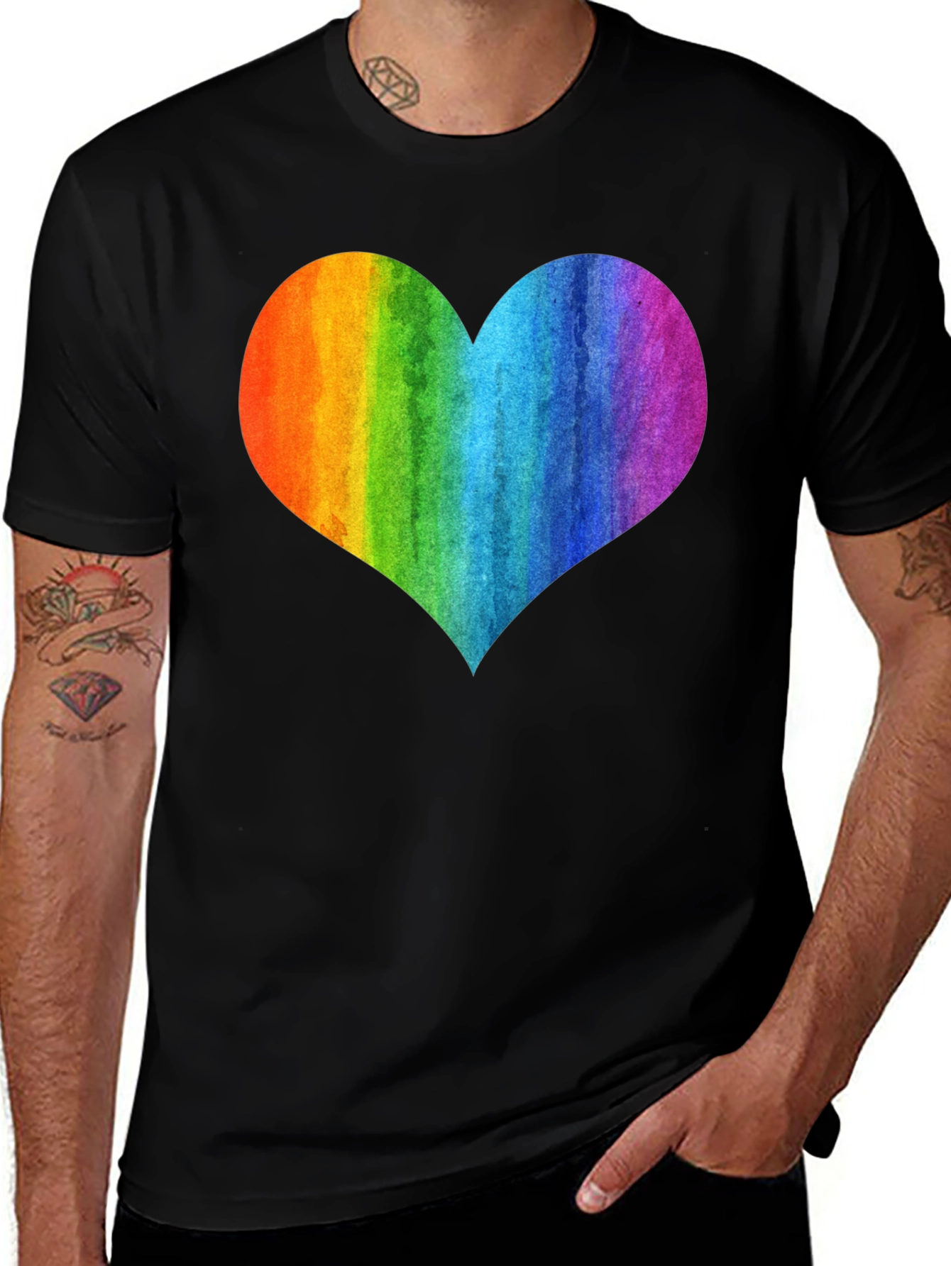 Variant 18 of Rainbow Heart Graphic Black T-Shirt