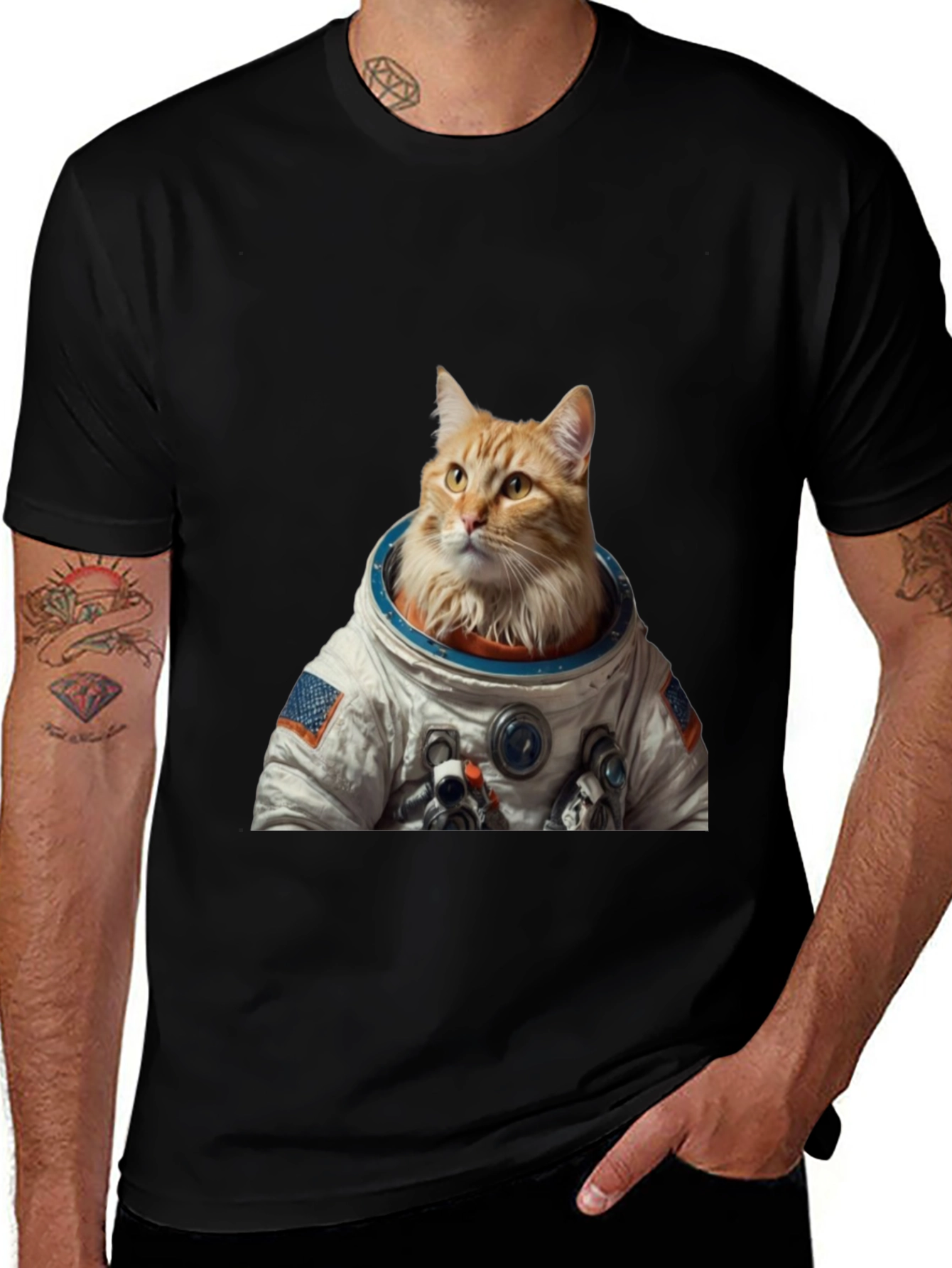 Variant 7 of Astronaut Cat Graphic T-Shirt - Black