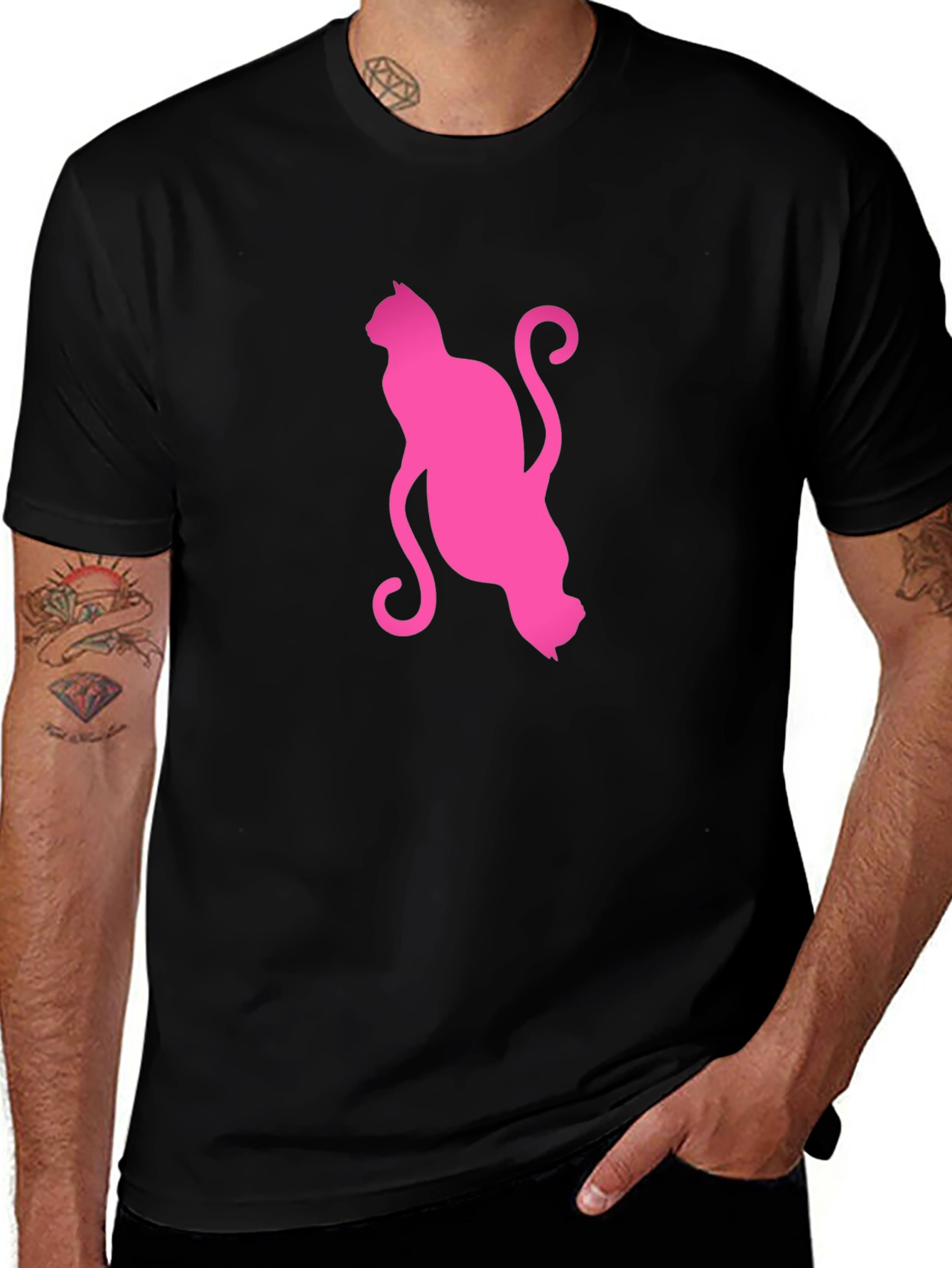 Variant 17 of Pink Cat Silhouette Black Tee