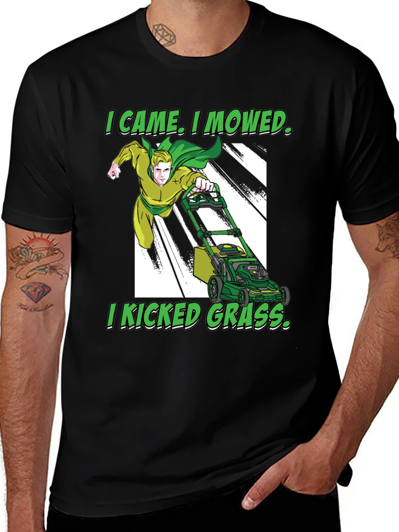 Black I Came I Mowed T-Shirt, Lawn Care Humor main image