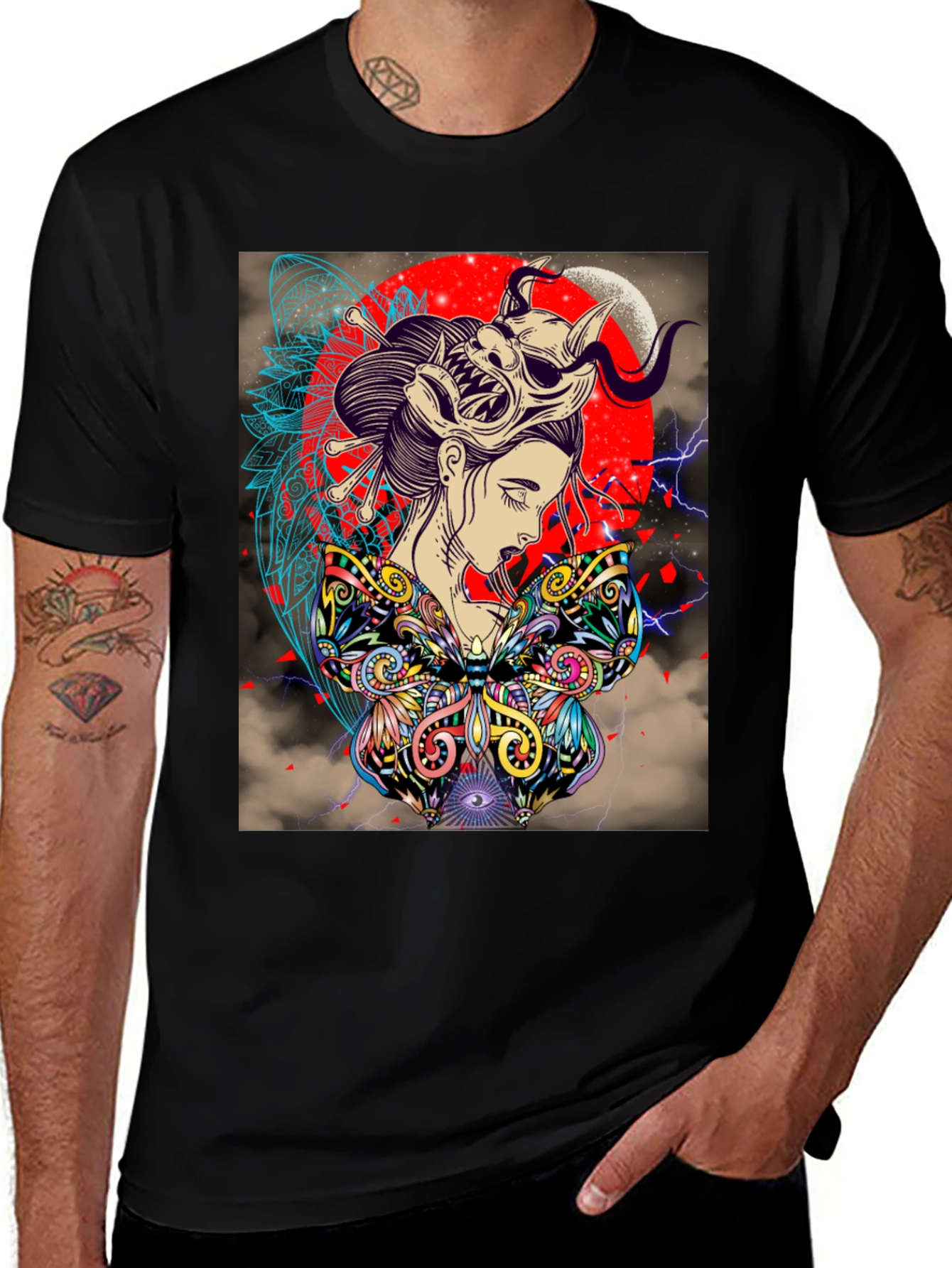 Variant 9 of Geisha Mask Graphic Print Black T-Shirt