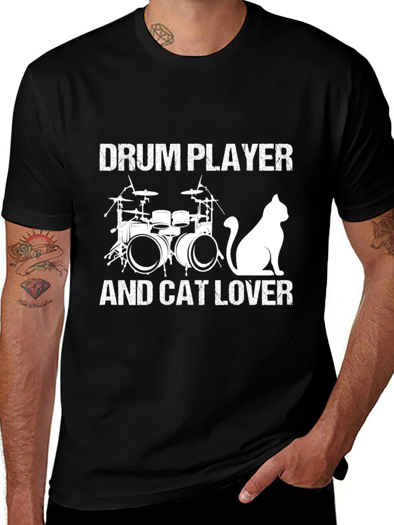 Variant 5 of Drum Player & Cat Lover Black T-Shirt