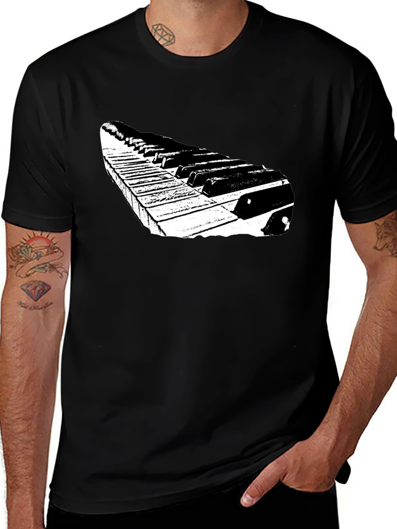 Variant 7 of Piano Keys Graphic Tee - Black Casual T-Shirt