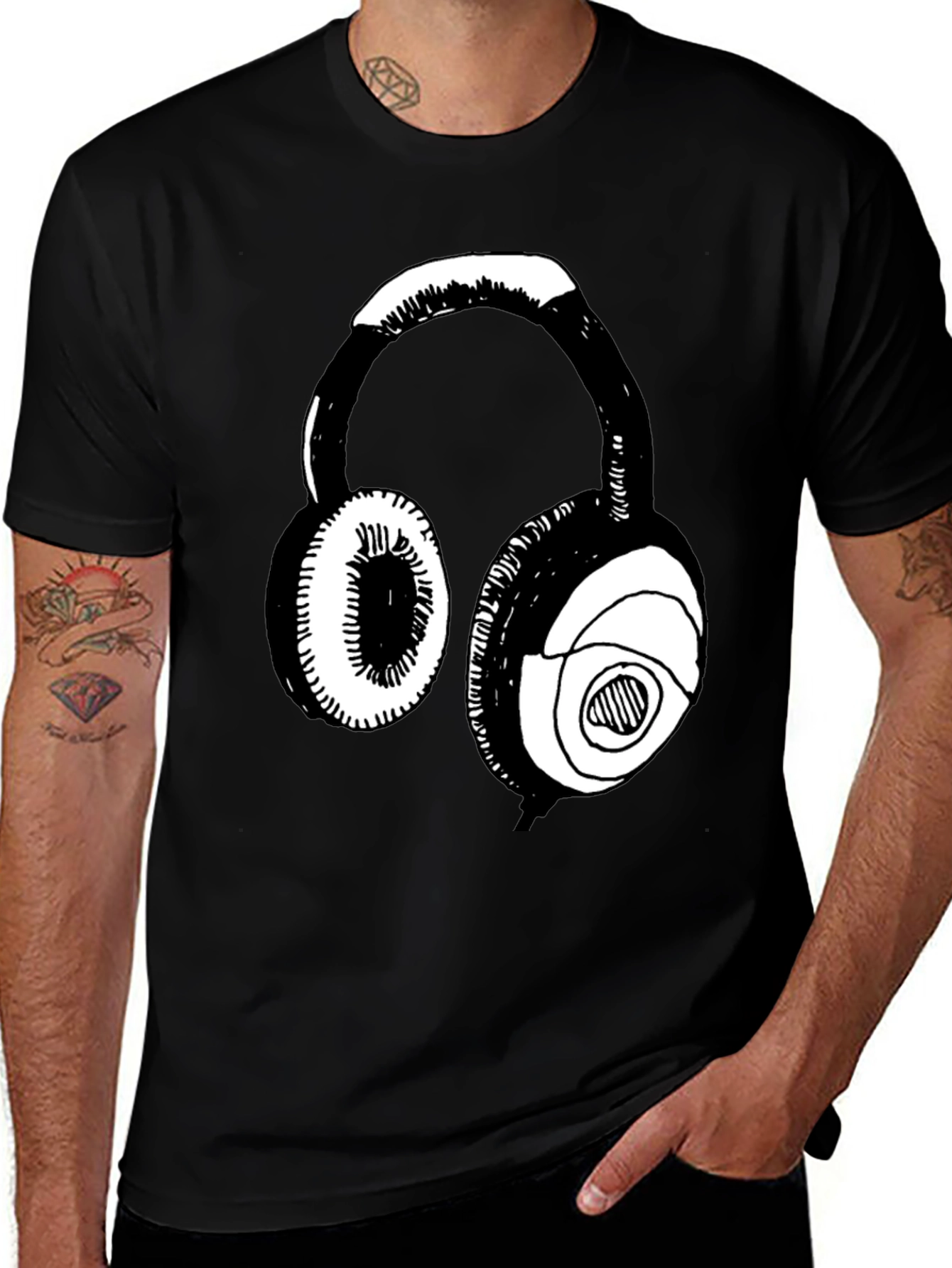 Variant 15 of Headphones Graphic Tee - Black Casual T-Shirt