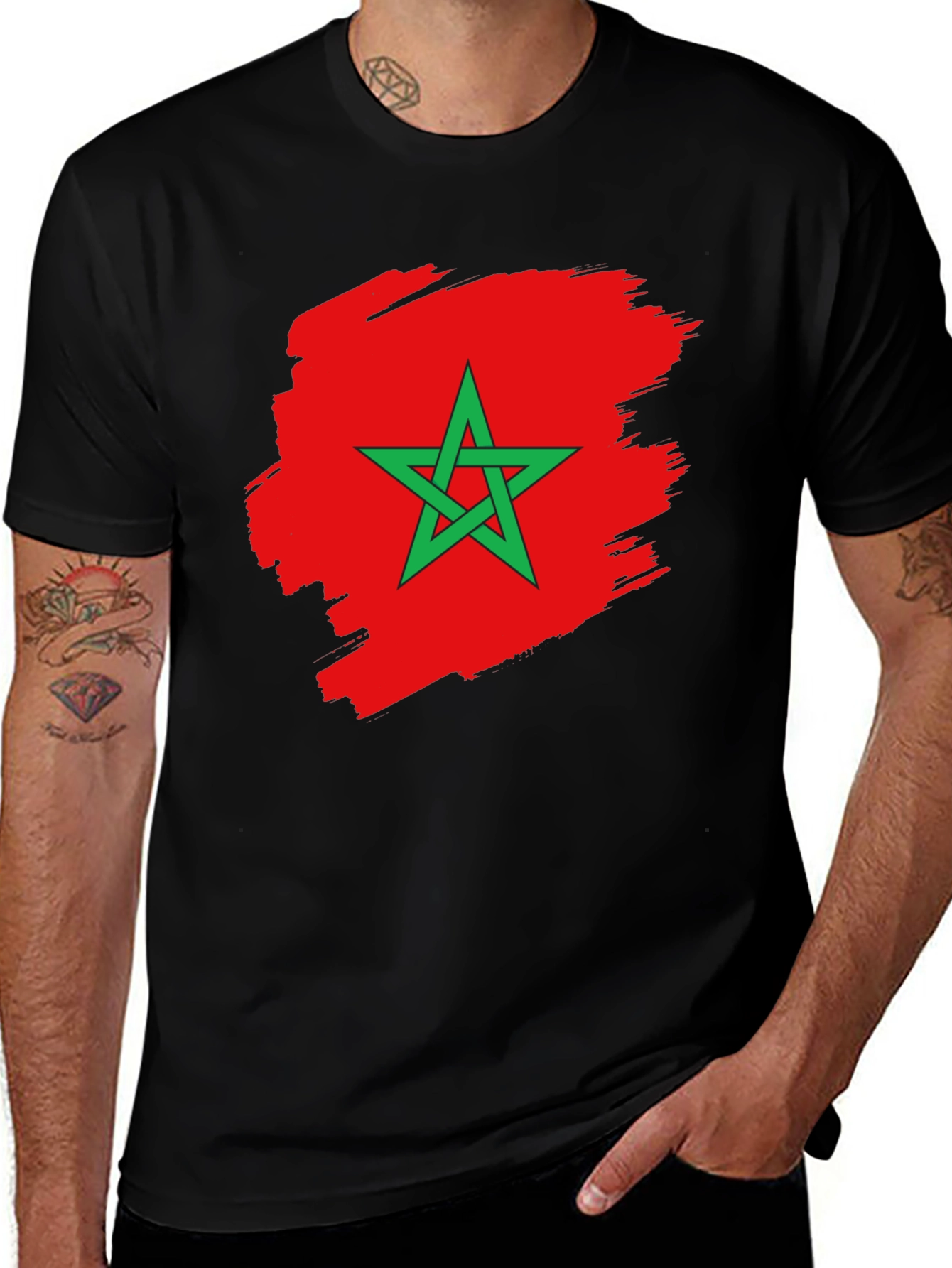 Morocco Flag T-Shirt - Black Cotton Tee