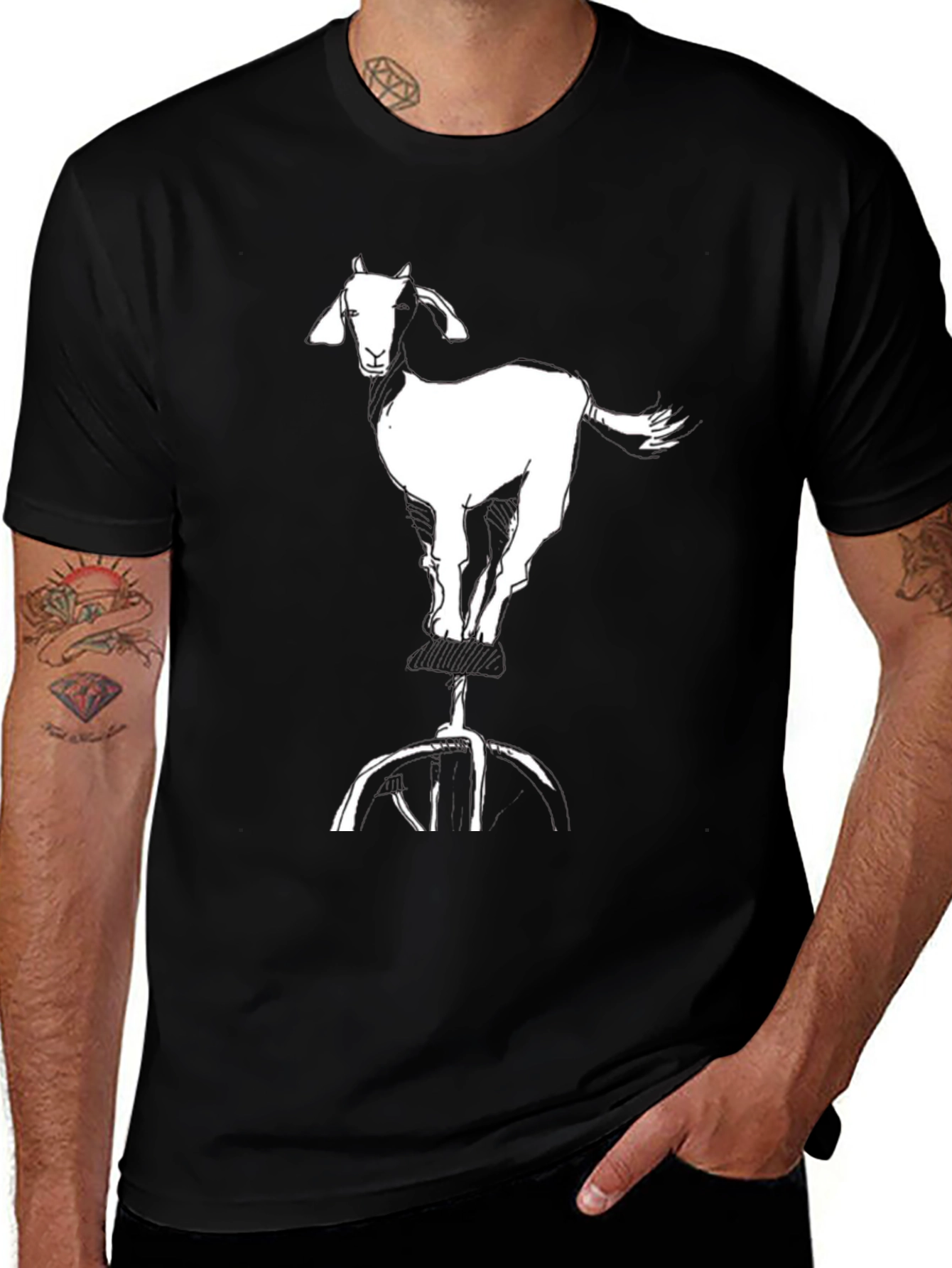 Variant 22 of Goat on Stool Graphic Tee - Black Cotton T-Shirt