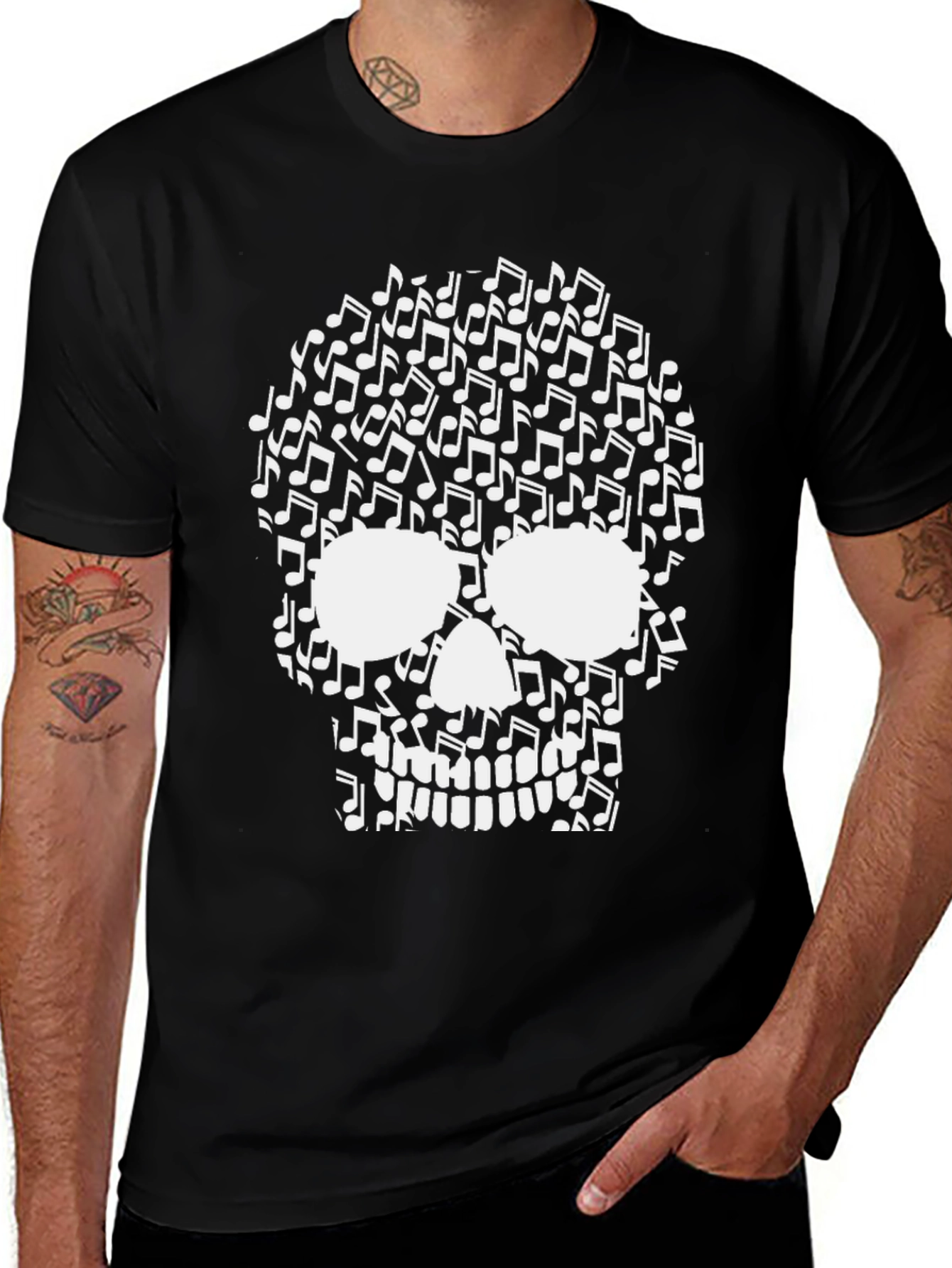 Variant 5 of Musical Skull Graphic Tee - Black Cotton T-Shirt