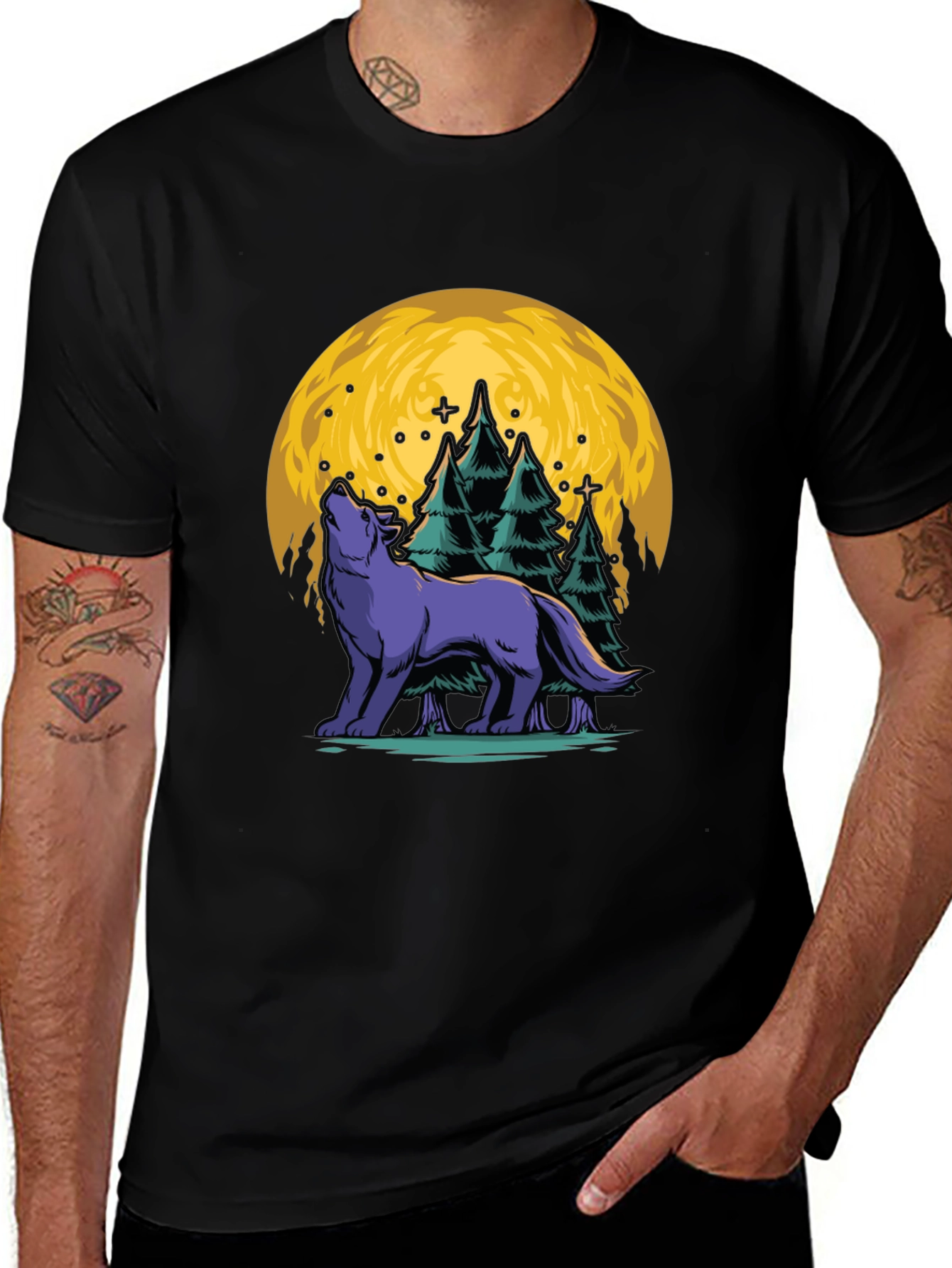Variant 6 of Wolf Moon Graphic Tee - Black Cotton T-Shirt