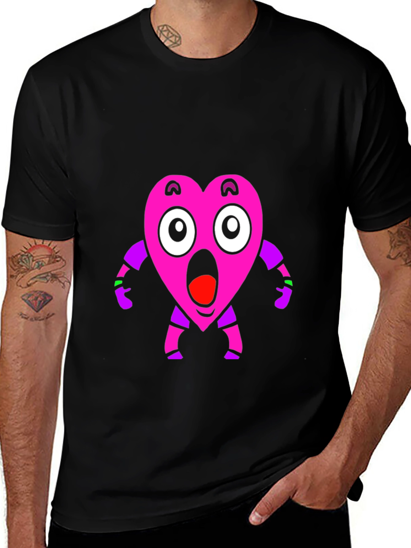 Variant 8 of Heart Character Black T-Shirt