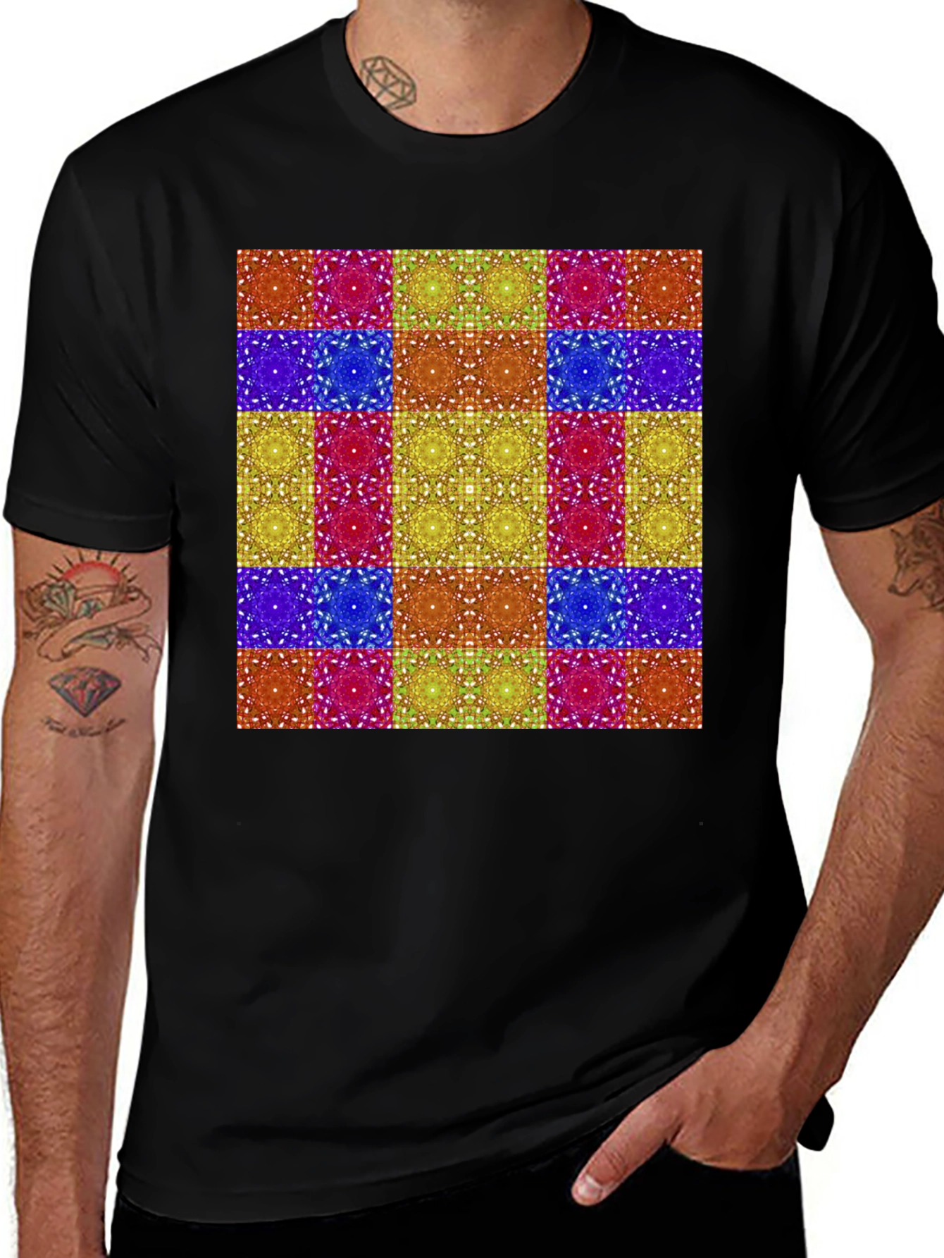 Variant 28 of Kaleidoscope Pattern Black T-Shirt