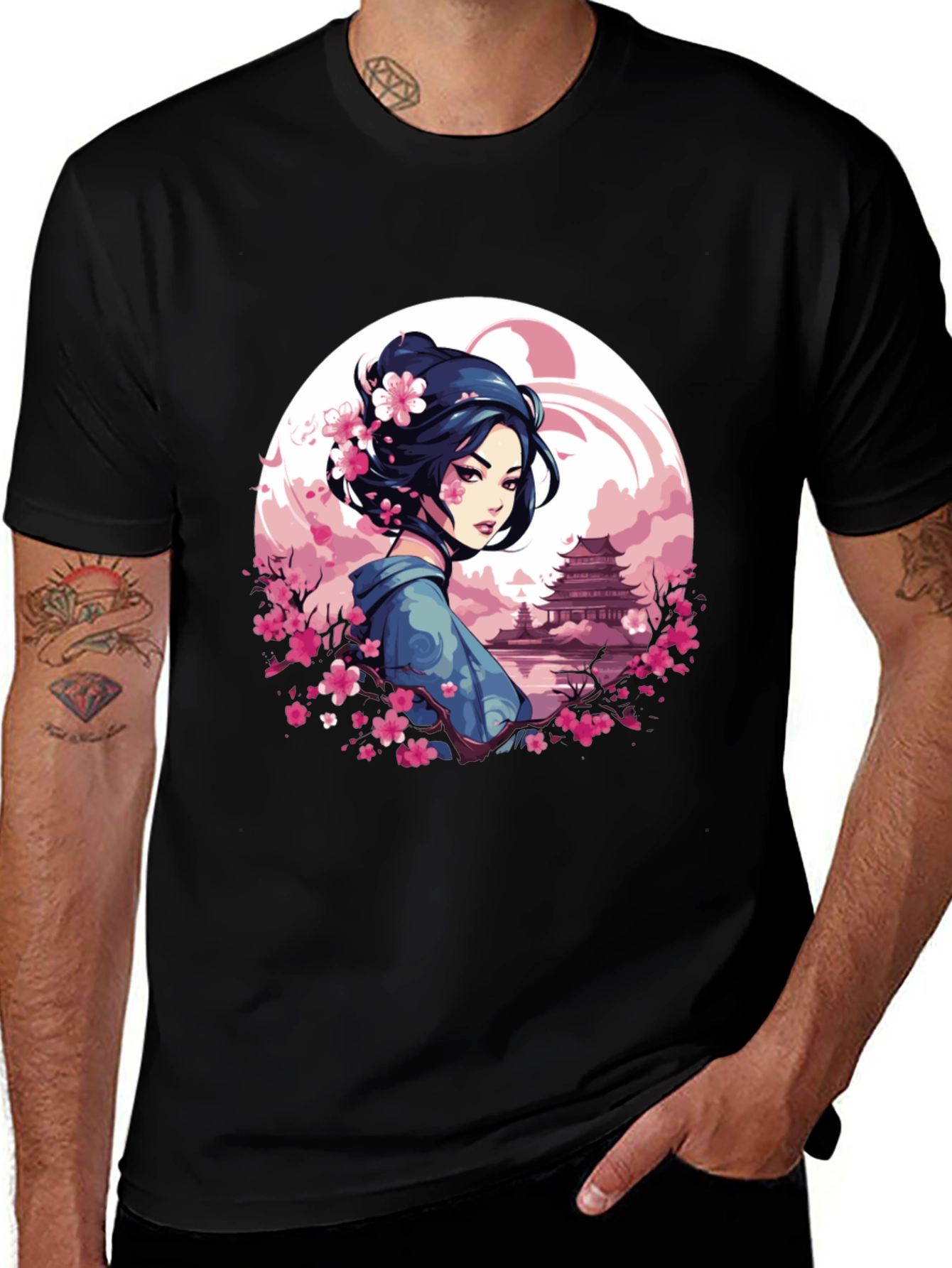 Variant 25 of Geisha Sakura Art Black T-Shirt